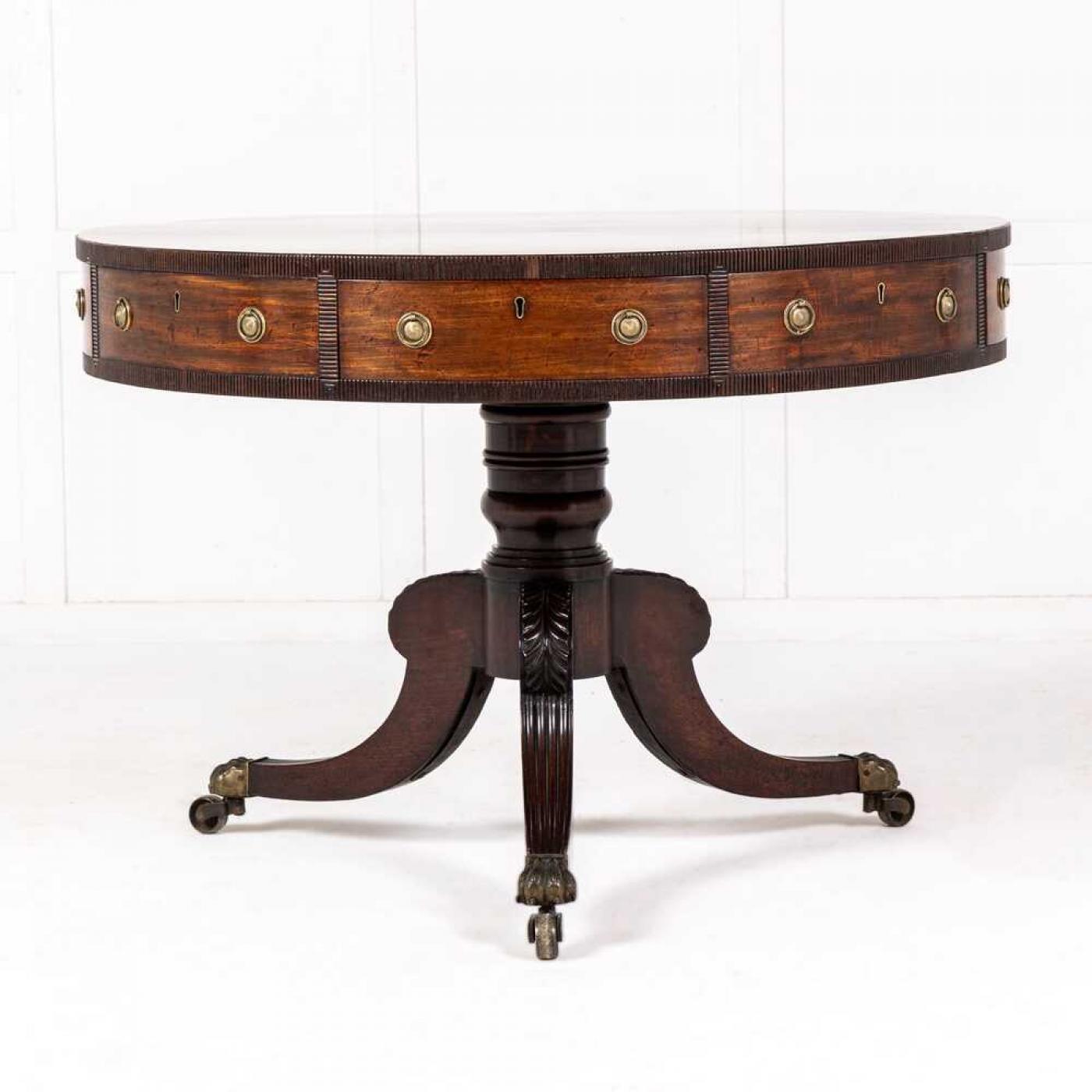 19th Century English Regency Mahogany Drum Table