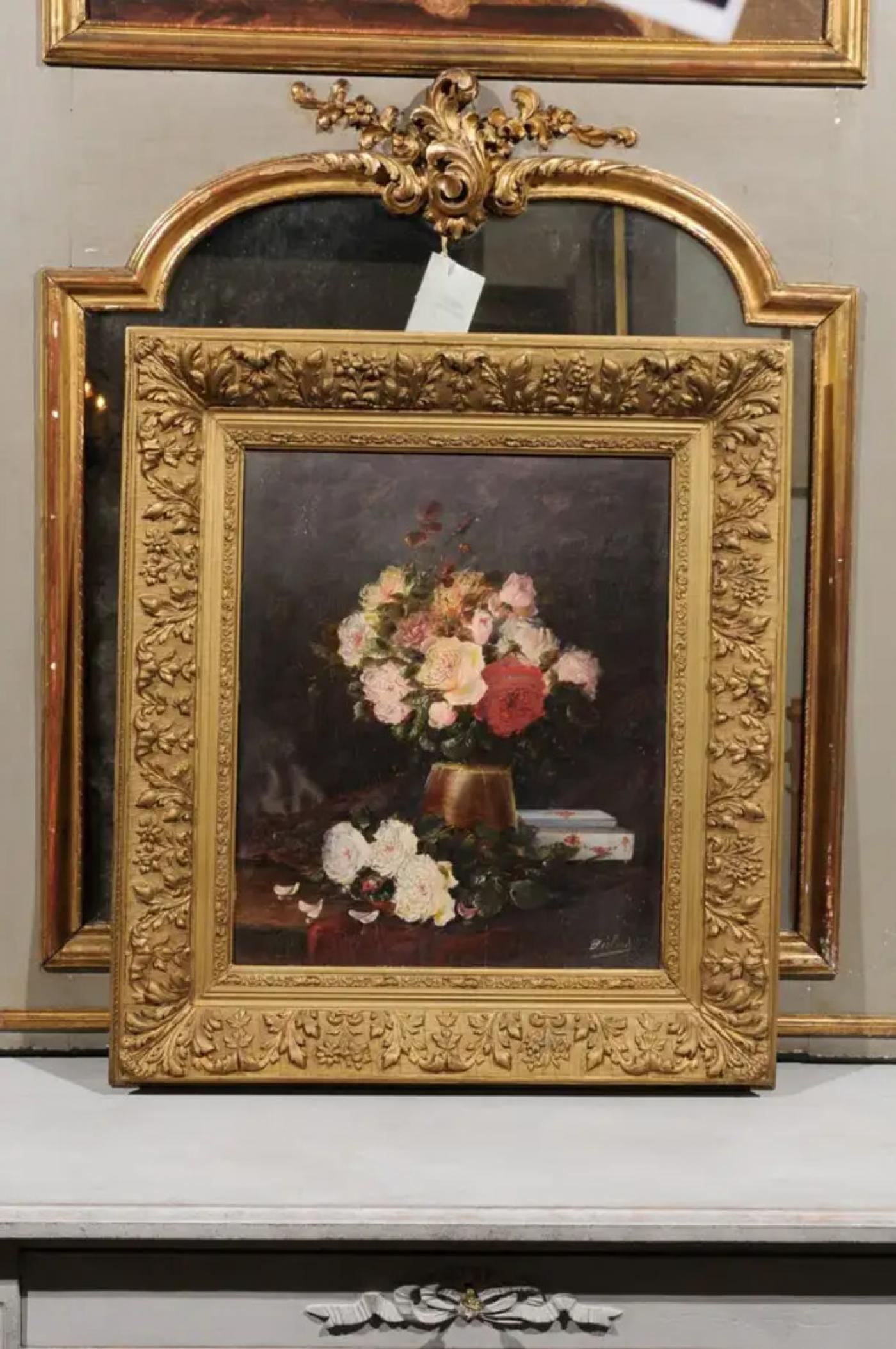 19th Roses 19th Century French Floral Still-Life Painting Depicting Roses in ...