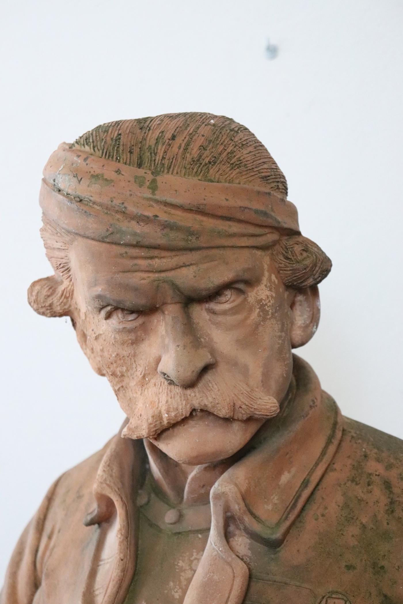 19th Century Terracotta Sculpture Portrait of Brave Italian Soldier