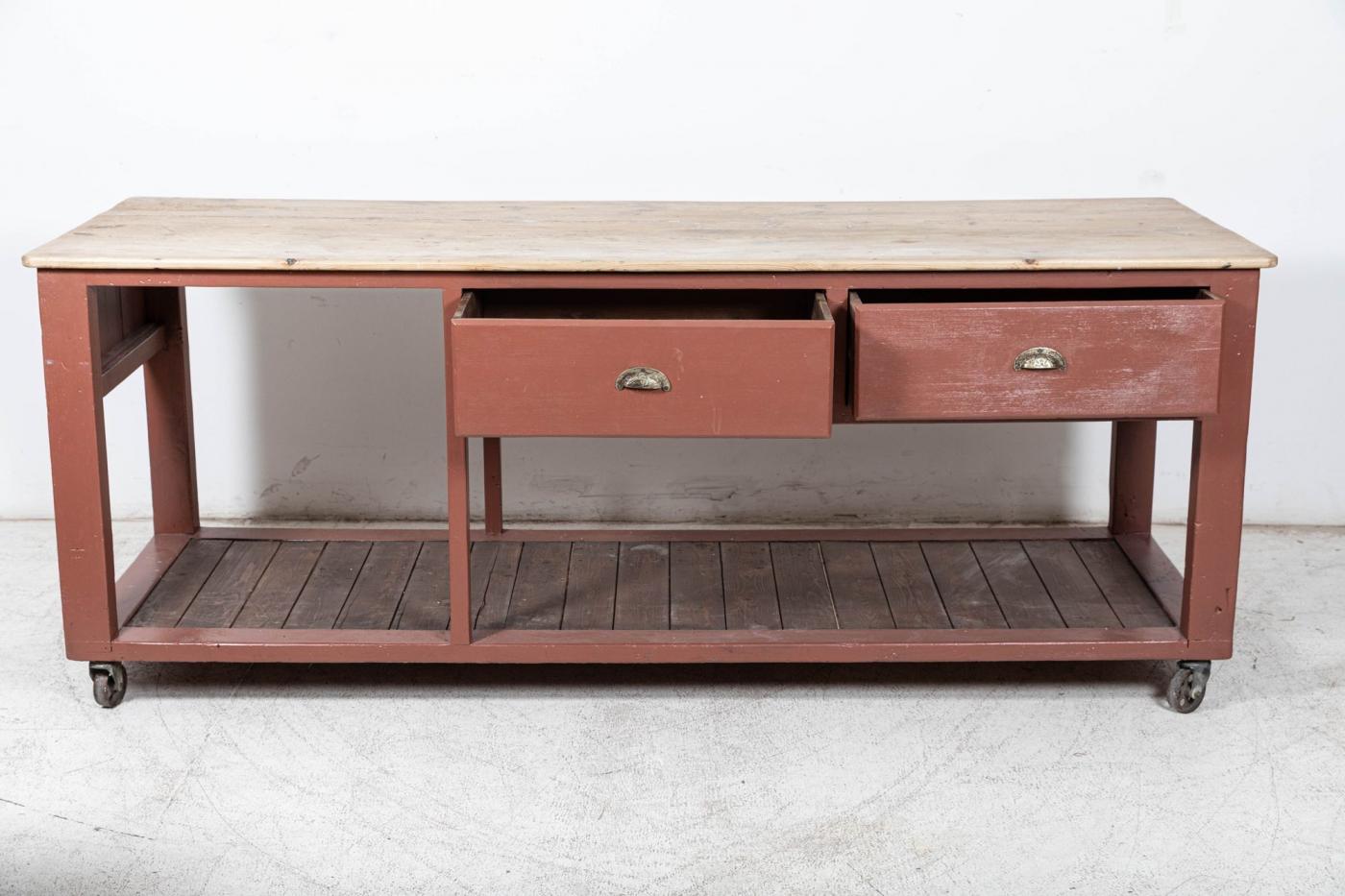 19thC English Bakers Prep Table Kitchen Island