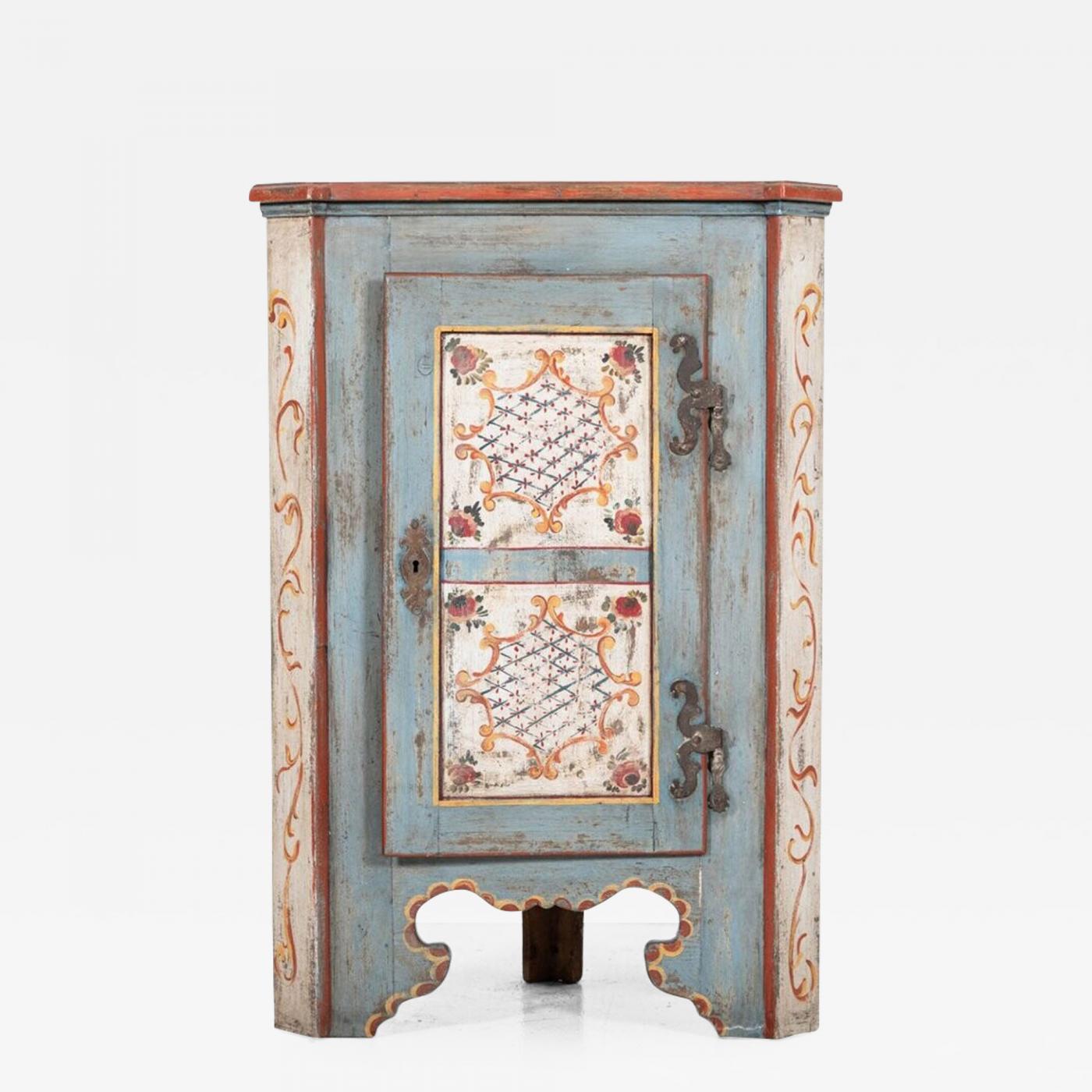 19thC Provincial Italian Painted Corner Cupboard
