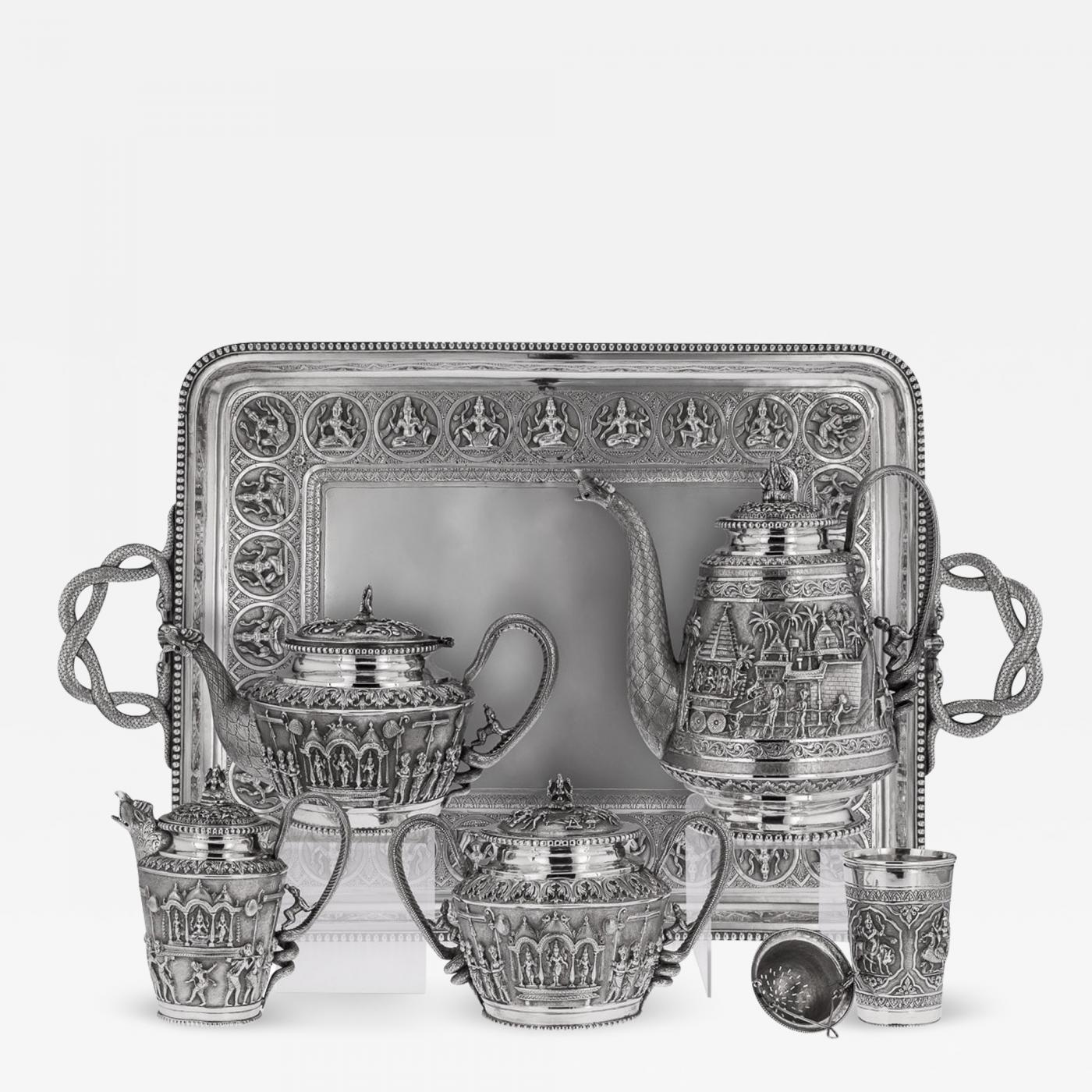 20th Century Indian Solid Silver Swami Tea Service, Madras