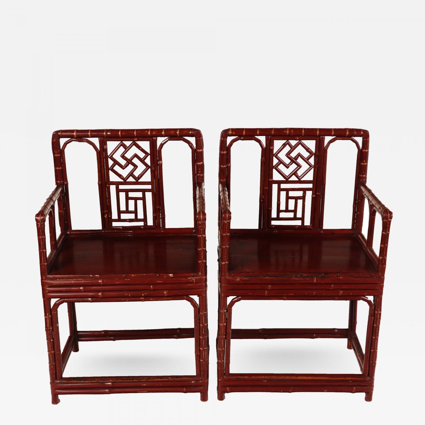 Pair of Chinese Early 20th Century Bamboo Armchairs Pair of Chinese Early 20th Century Bamboo Armchairs