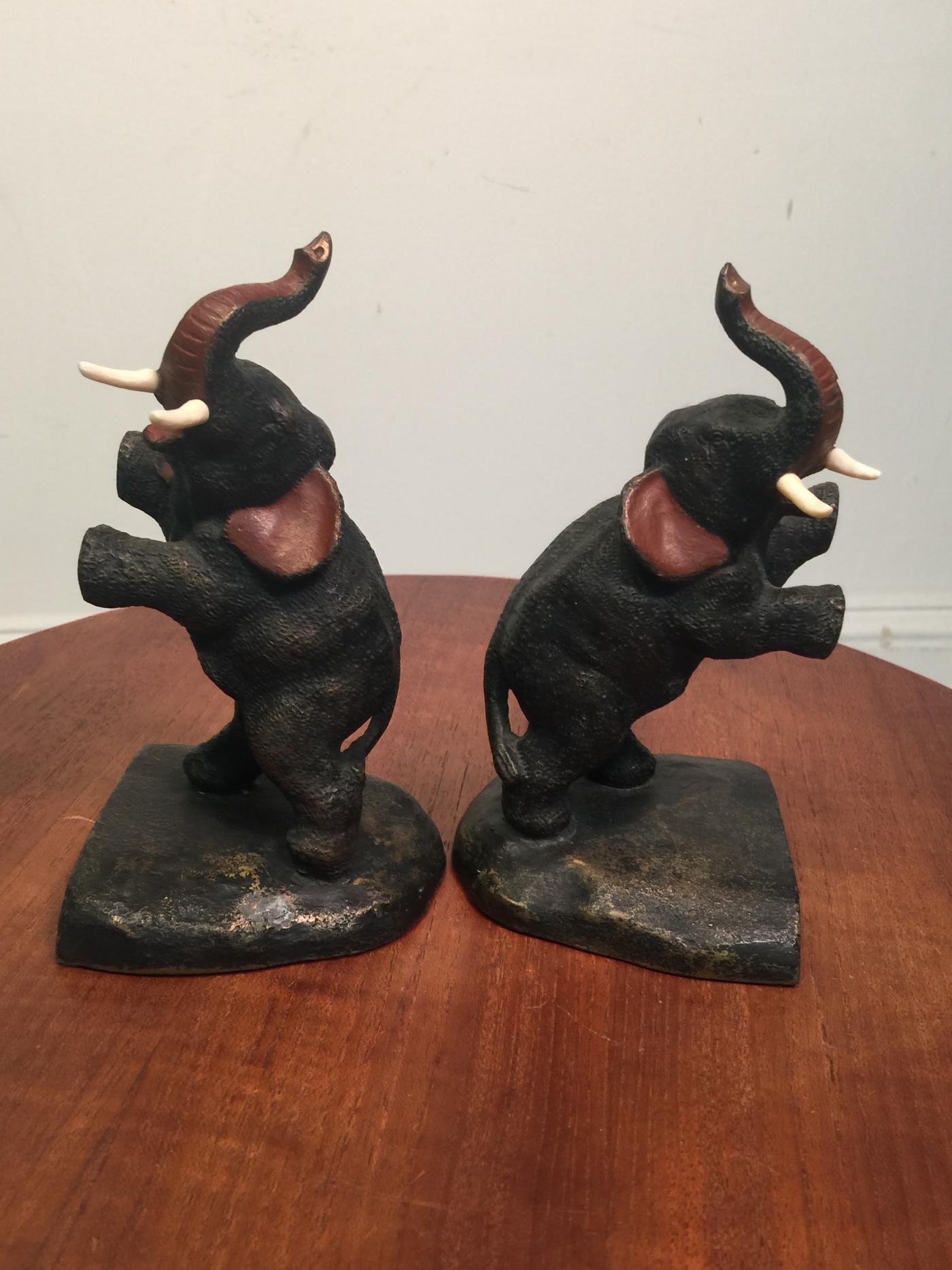 Franz Walter Bergmann ADORABLE PAIR OF VIENNA BRONZE ELEPHANT BOOKENDS
