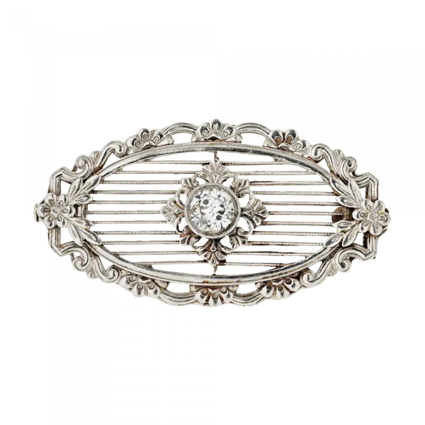 Beautiful 1950's Vintage Diamond Brooch Pin Platinum