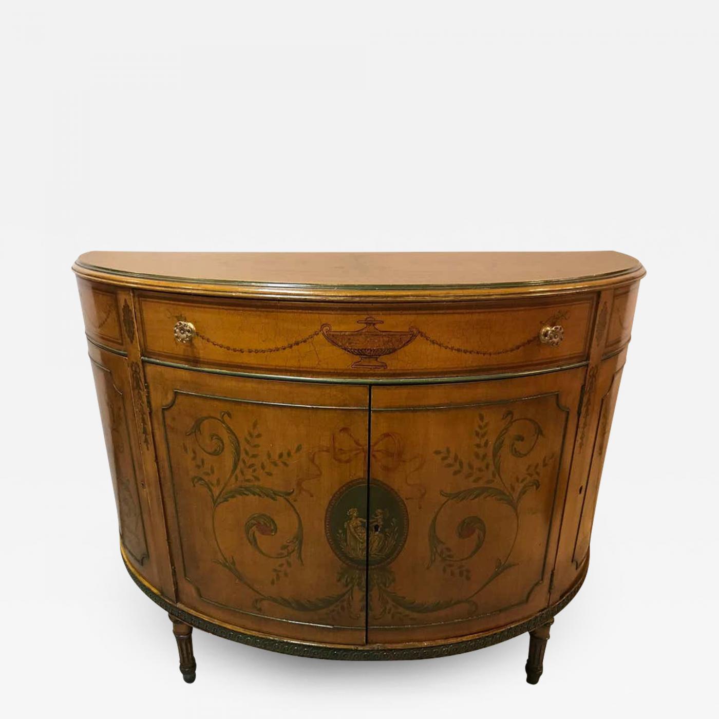 Adams Style Paint Decorated Demilune Commode Or Chest With