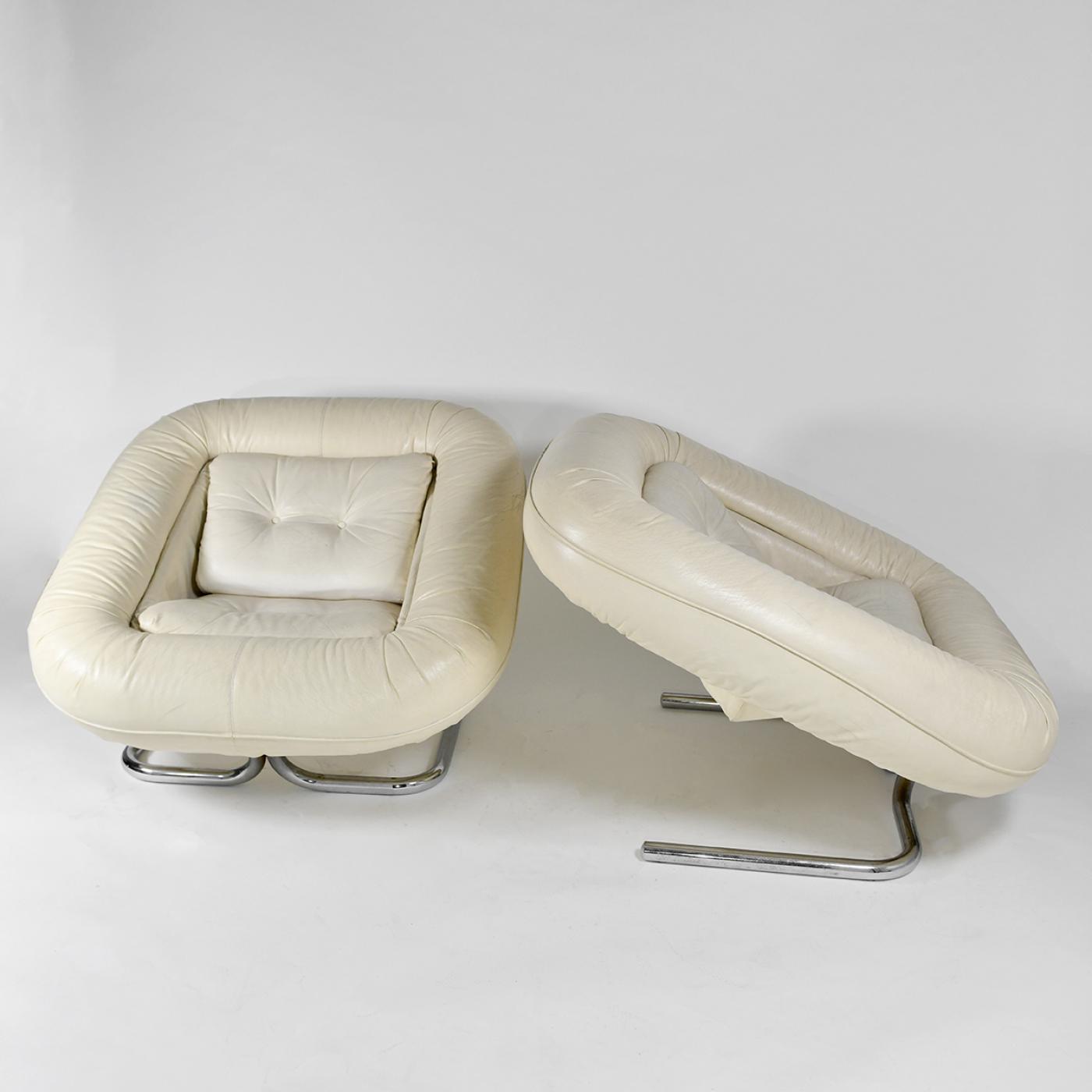 Adriano Piazzesi - Rare pair of spring Lounge chairs