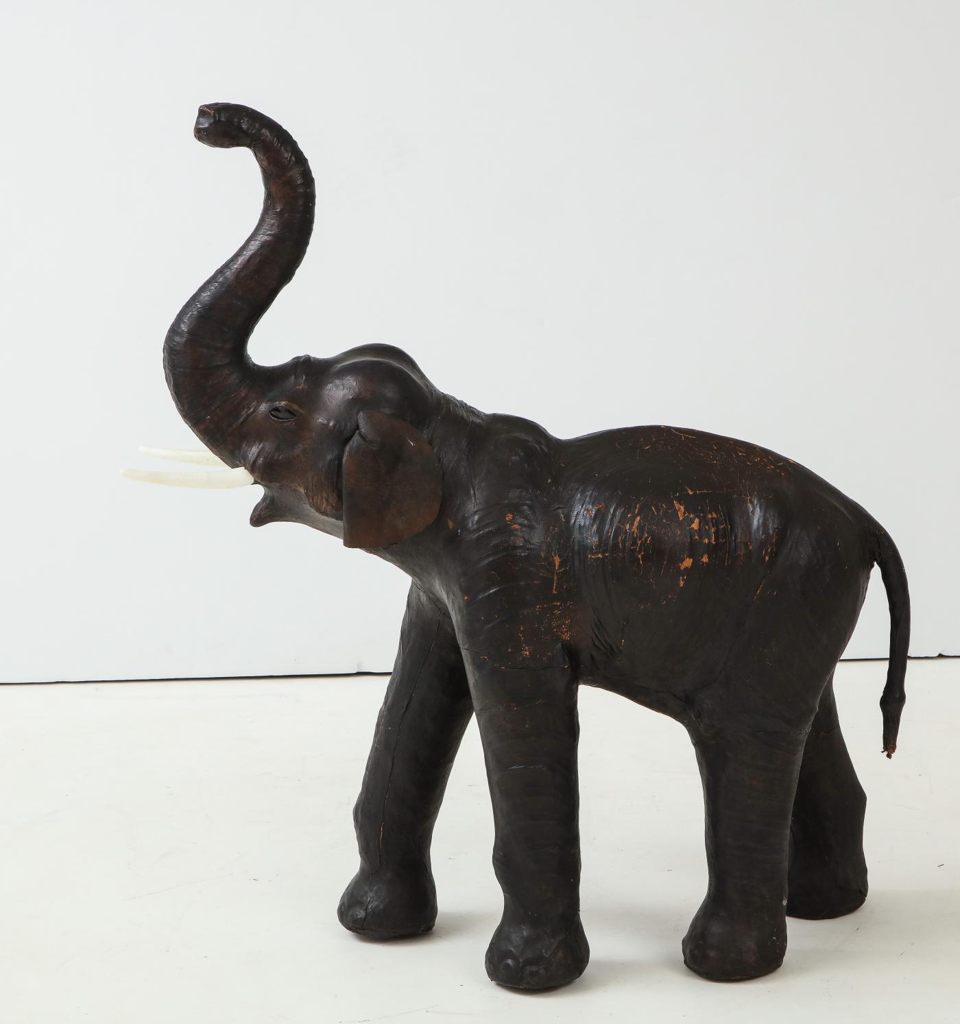 Aged Leather Elephant Statue