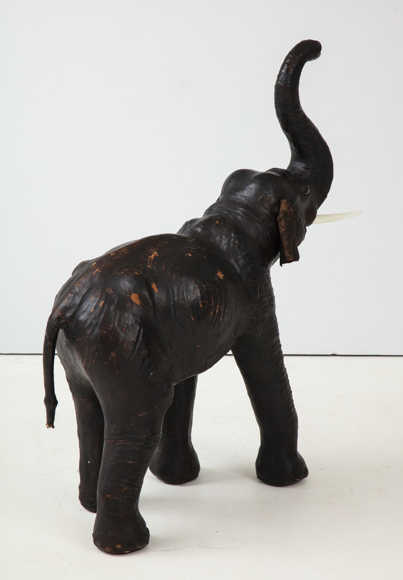 Aged Leather Elephant Statue