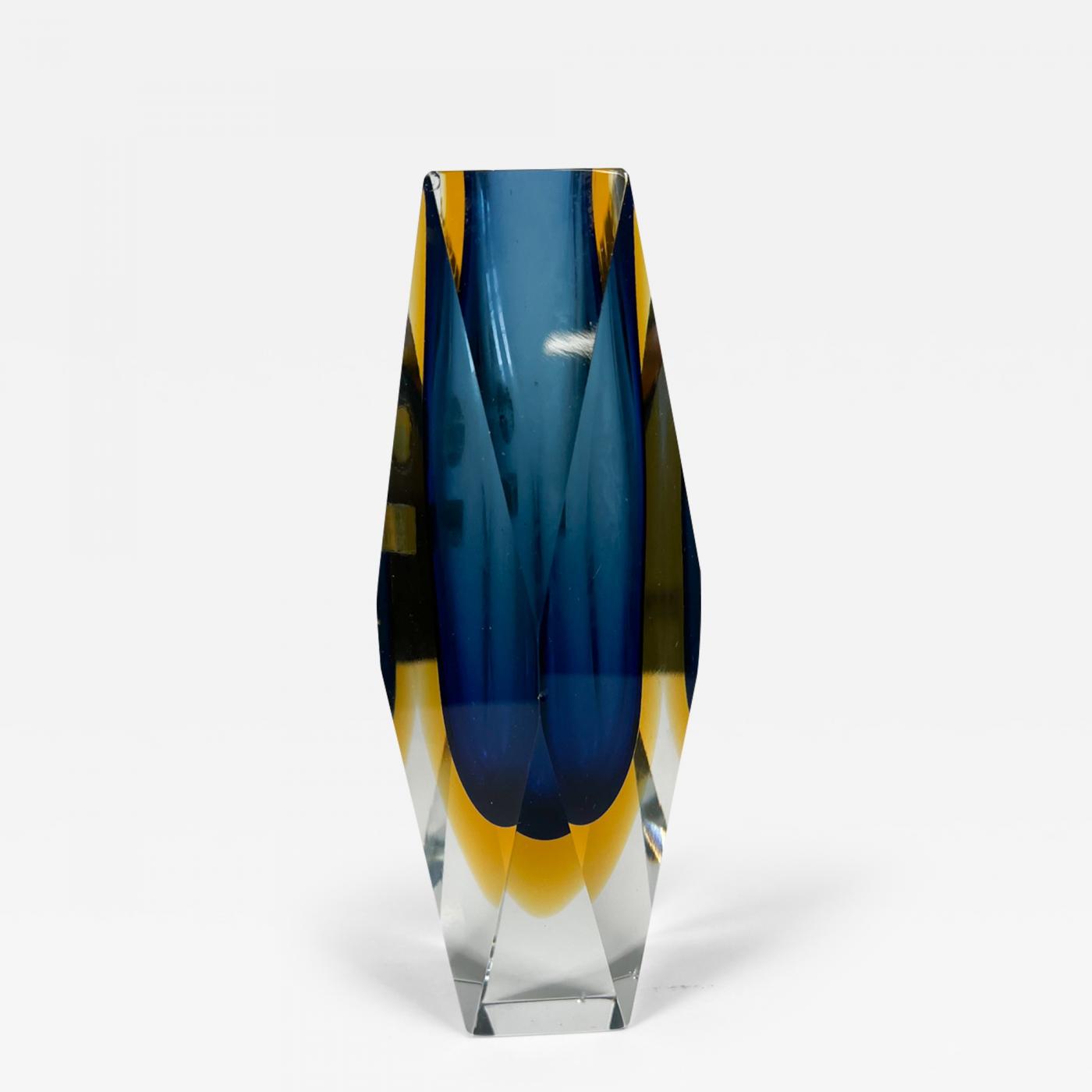 Alessandro Mandruzzato - 1978 Blue Faceted Art Glass Vase Murano Sommerso  Alessandro Mandruzzato Italy