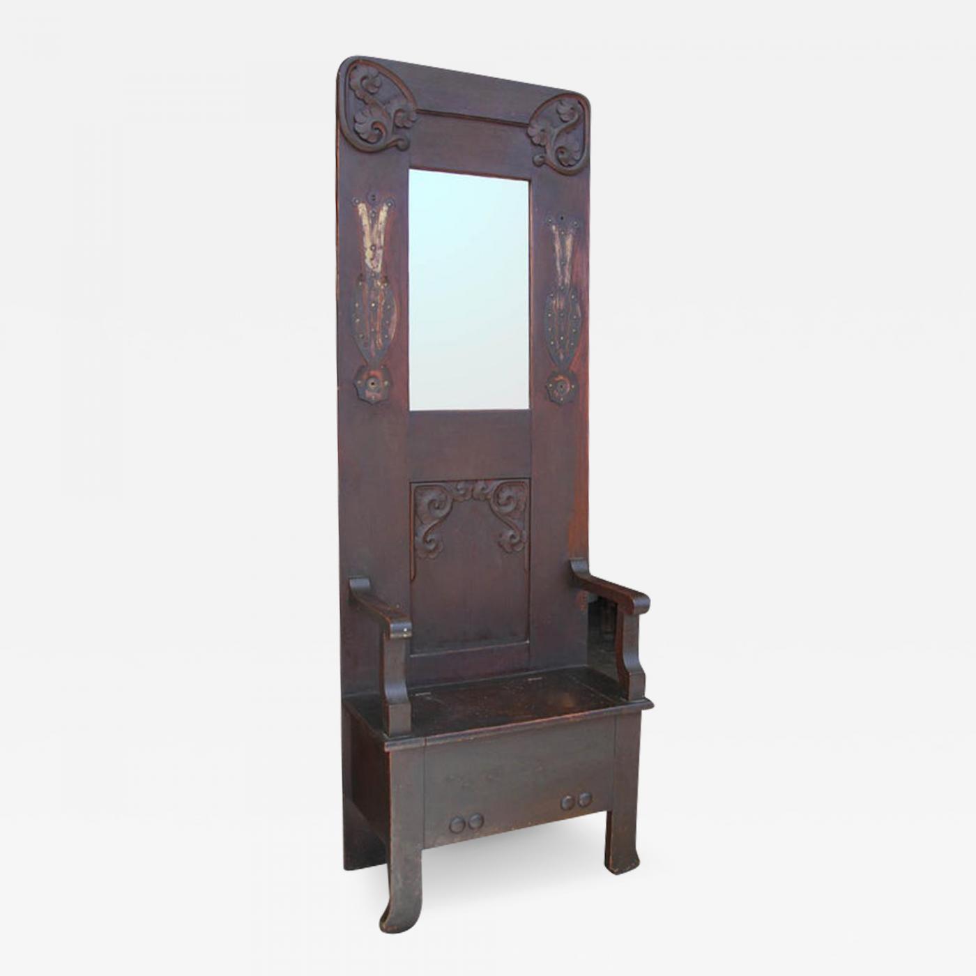 Antique hall tree online with mirror