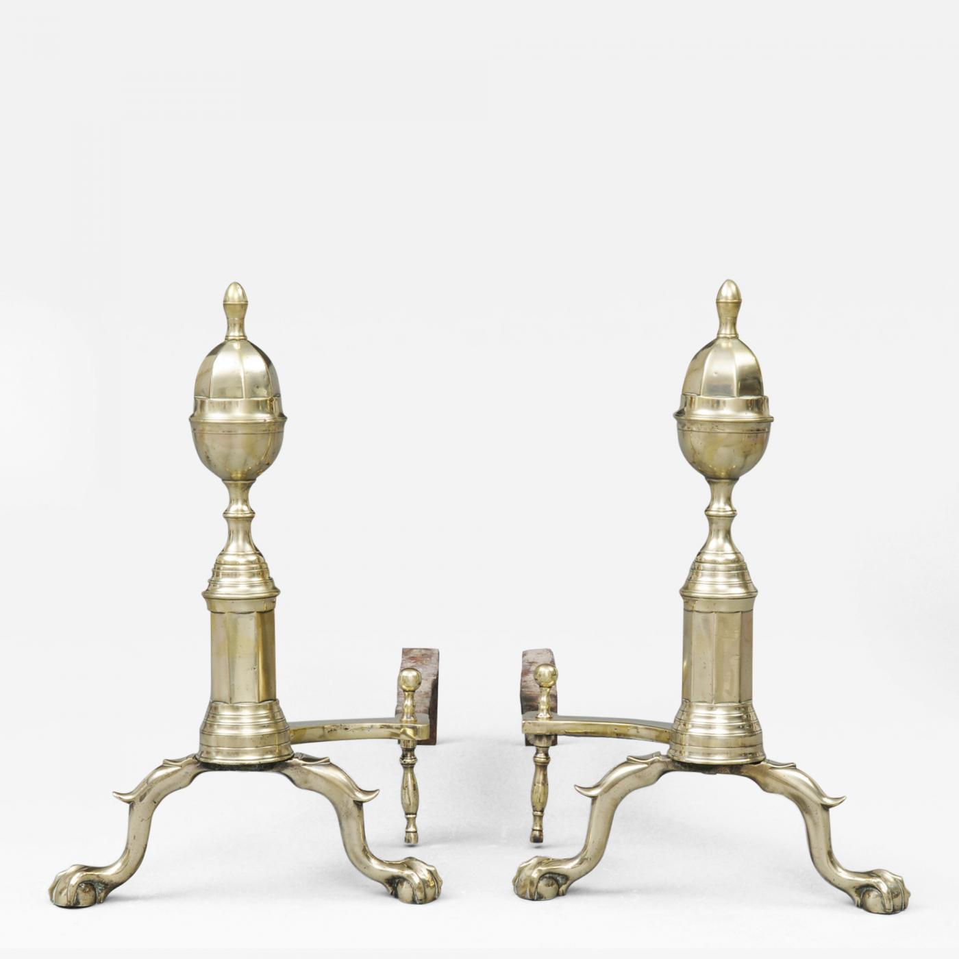 Antique American Brass Andirons, Circa 1820