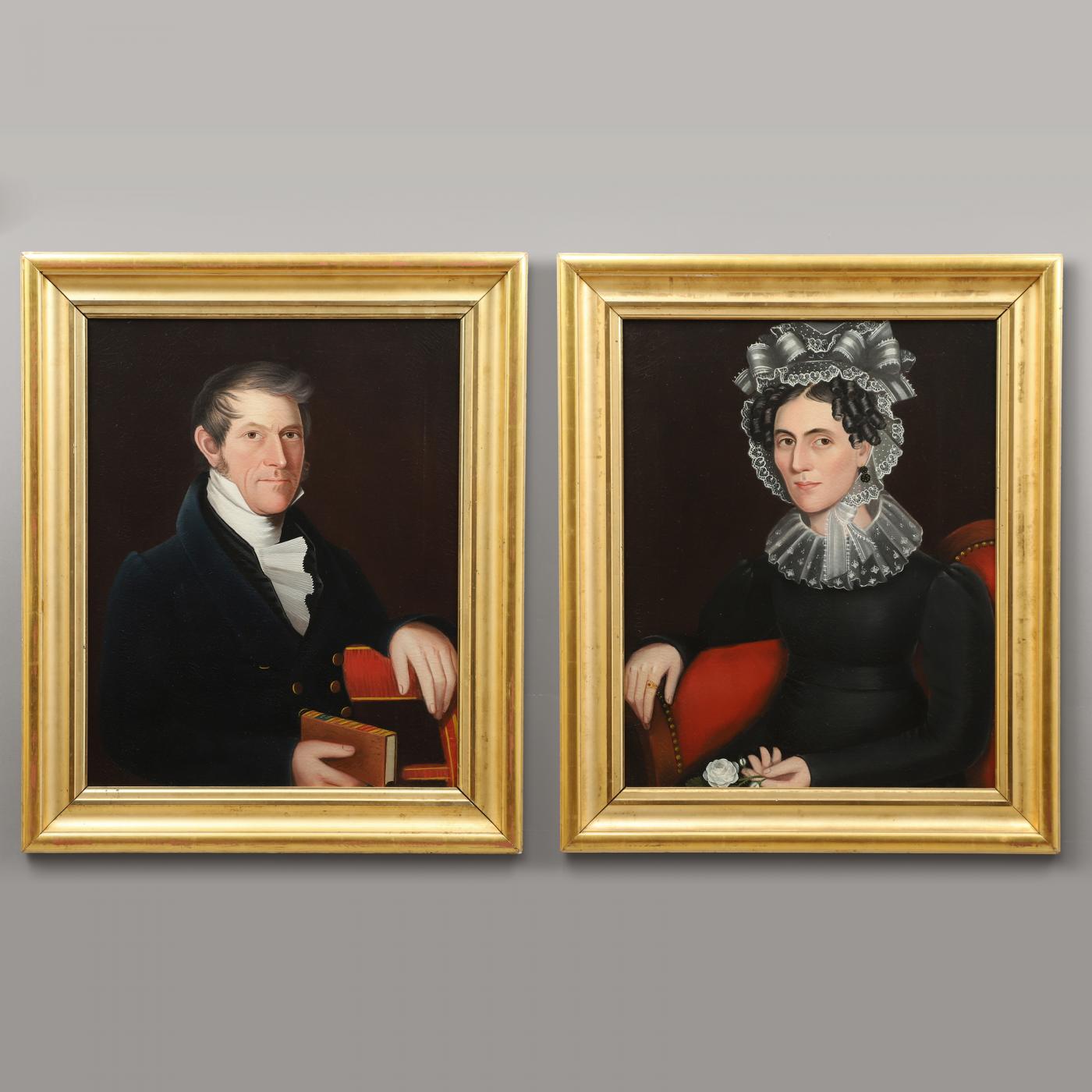 Ammi Phillips - A Pair of Portraits, Samuel Callender and Sarah Jane Howell