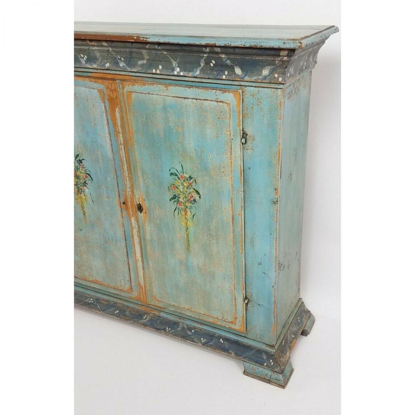Antique 18th C French Country Paint Decorated Shallow Bookcase Cupboard