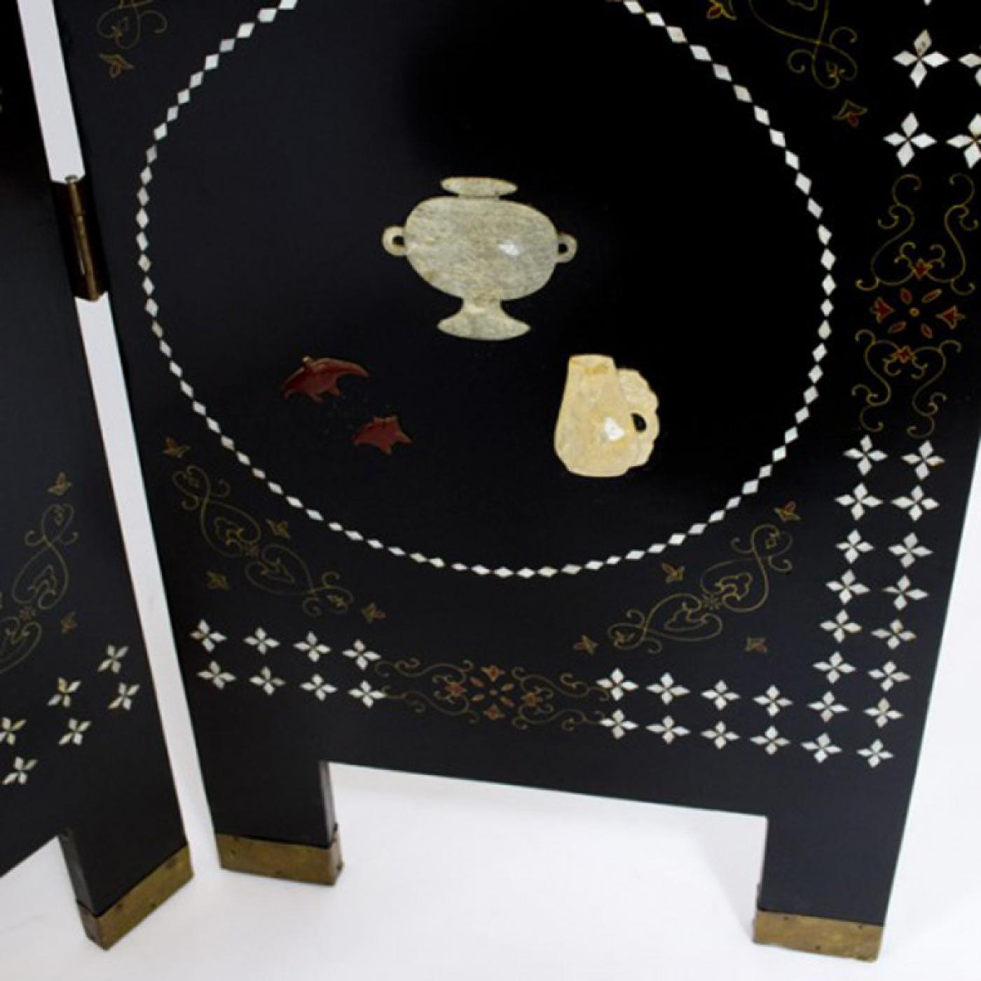 Antique Coromandel Screen 4 Panel Screen, Ivory, Mother of Pearl, Jade