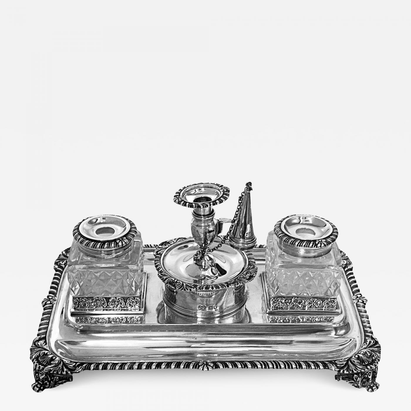 Antique English Sterling Silver Inkstand London 1905