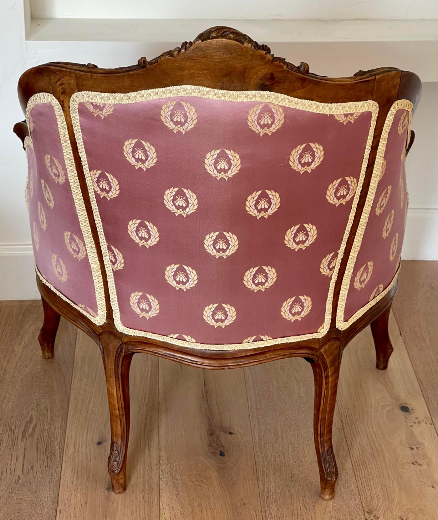 Antique French Provincial Vanity Stool W Napoleonic Bee Silk Fabric