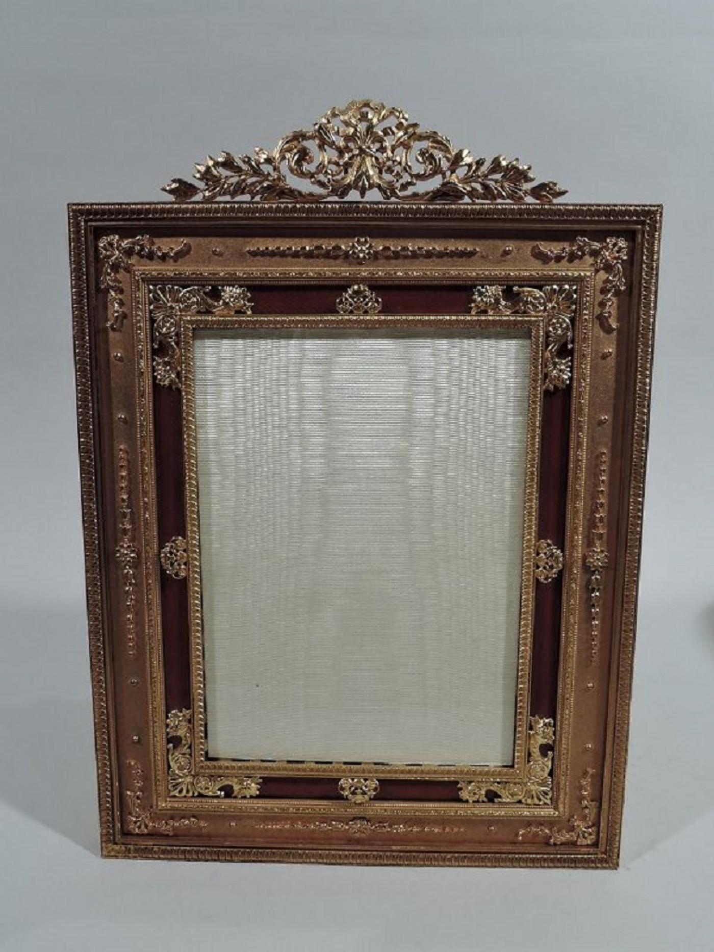 Antique French Rococo Gilt-Bronze and Red Enamel Picture Frame