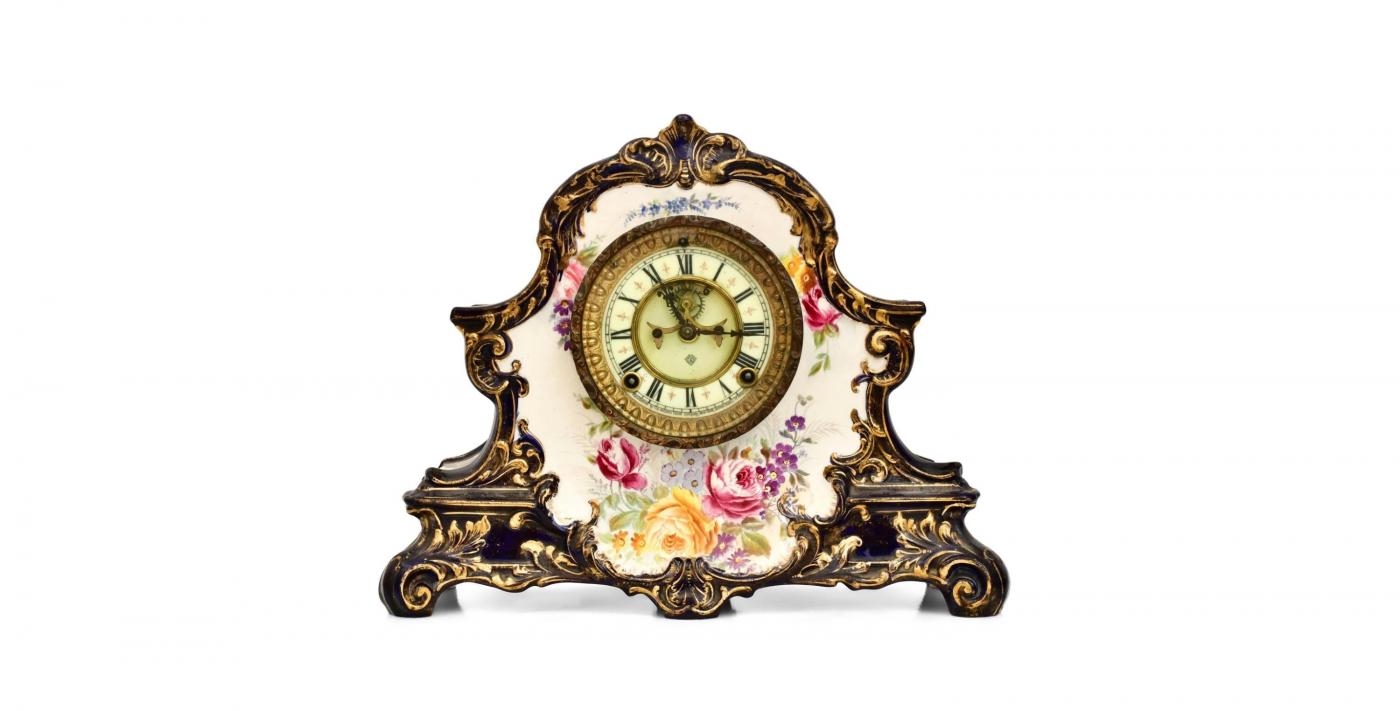 Antique Hand-Painted Porcelain “La Nord” Mantel Clock by Royal Bonn for ...