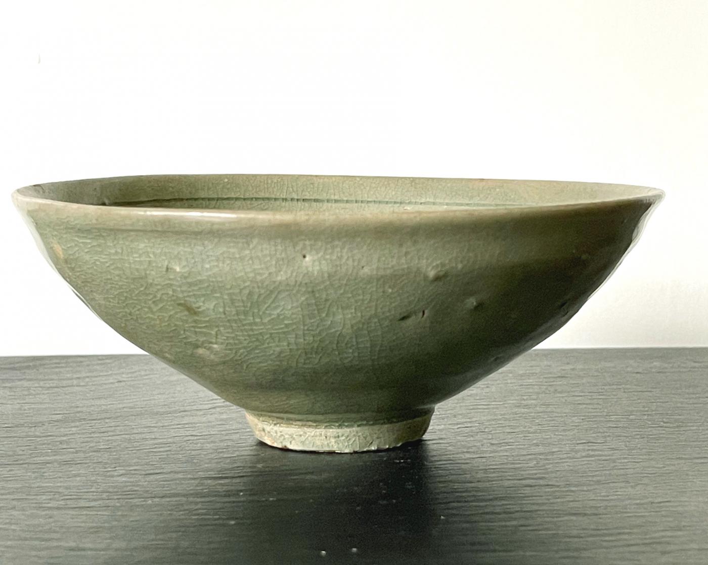 Antique Korean Ceramic Bowl with Incised Design