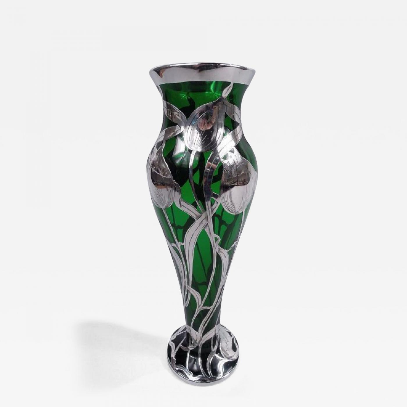 Art Deco Silver Overlay Glass Vase factory !