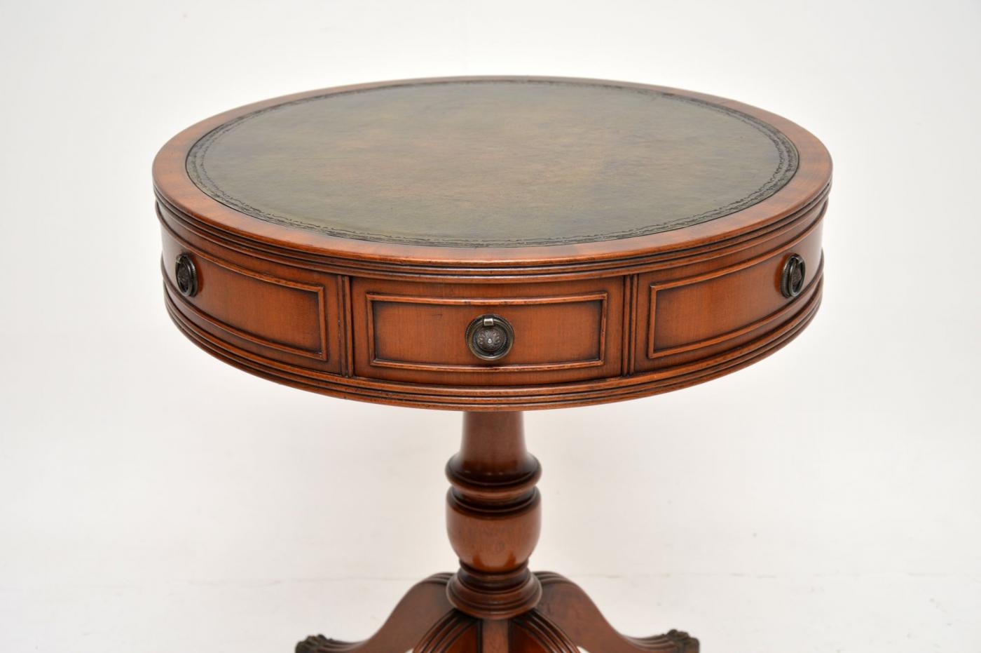 Antique Leather Top Drum Table