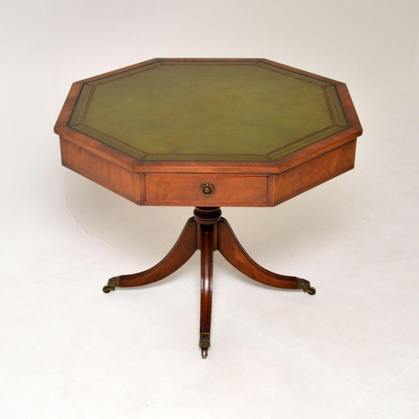 Antique Leather Top Octagonal Drum Table