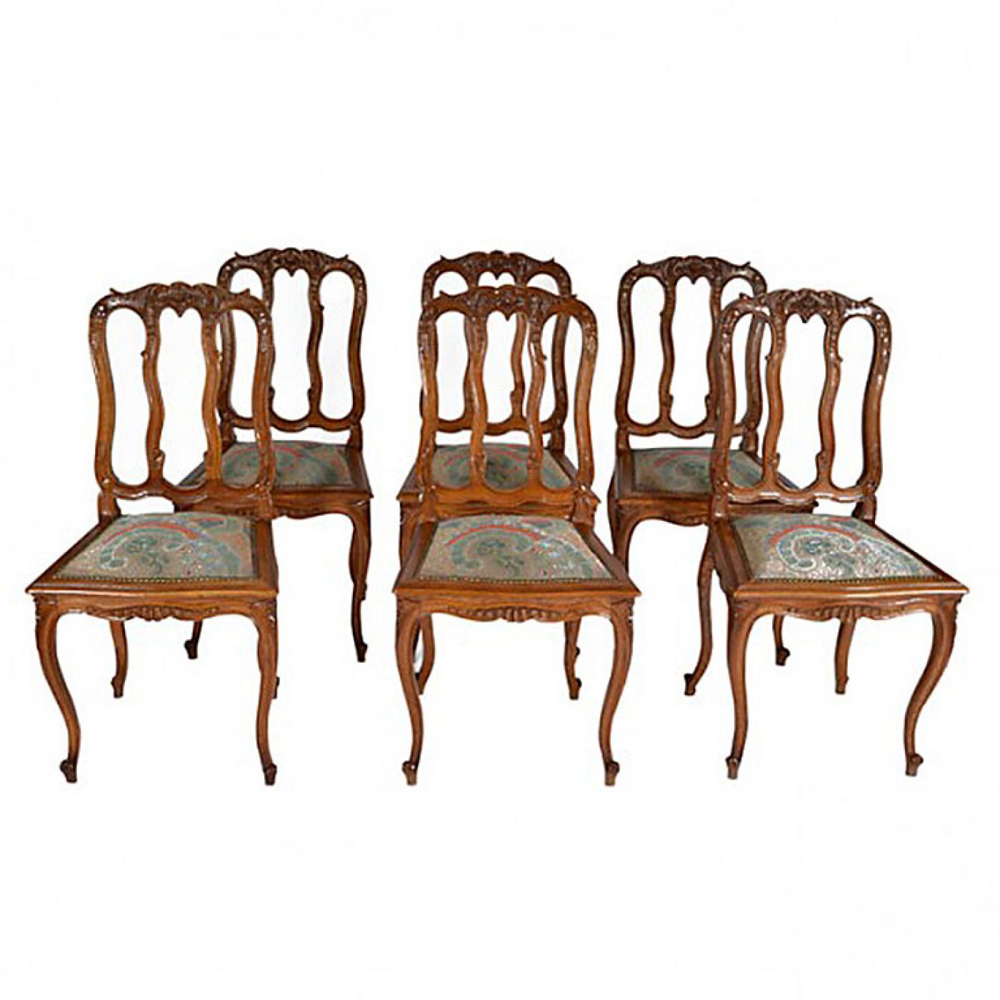 Antique Louis XV Dining Table and Six Chairs