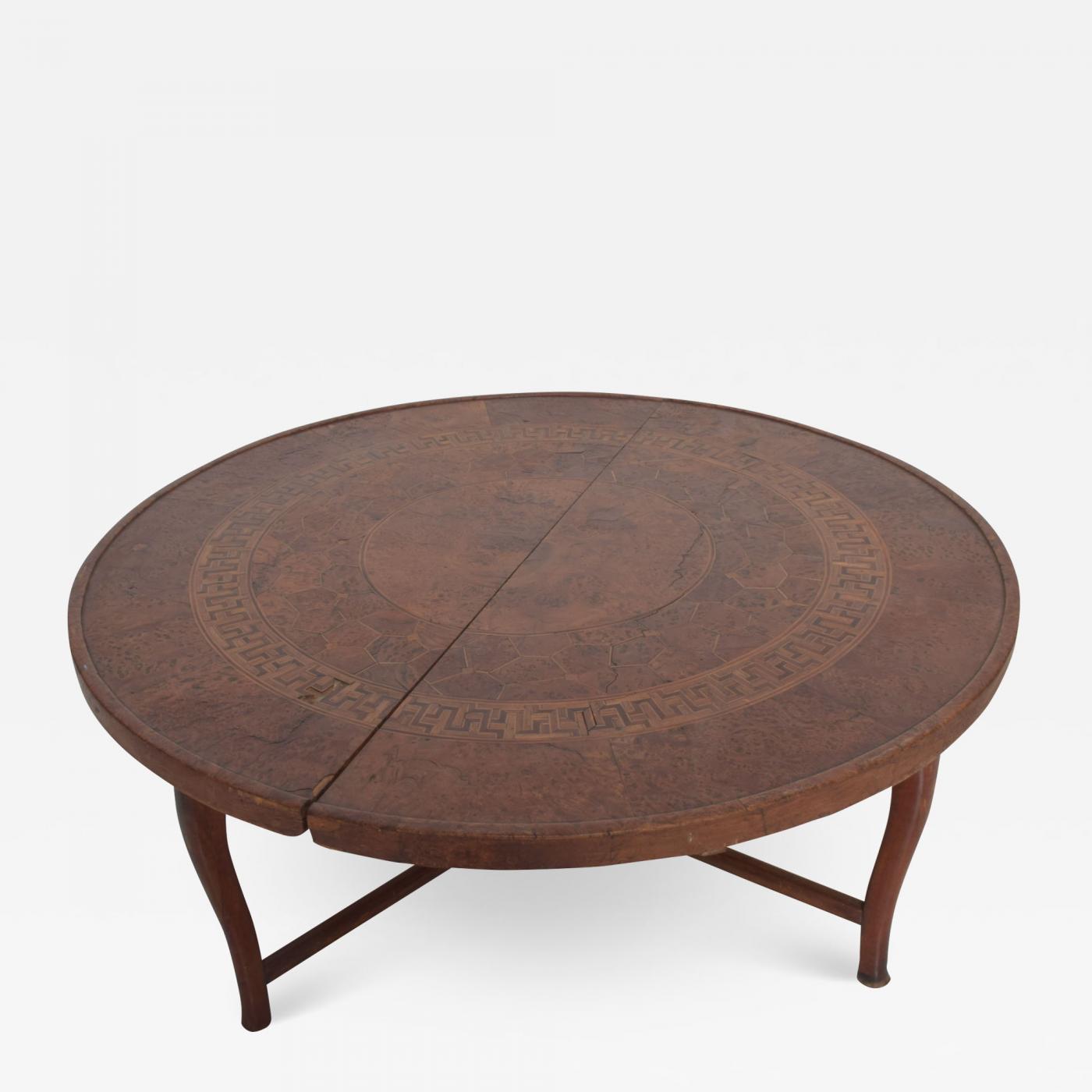 Antique Moroccan Round Coffee Table, Round Wooden Moroccan Coffee Table