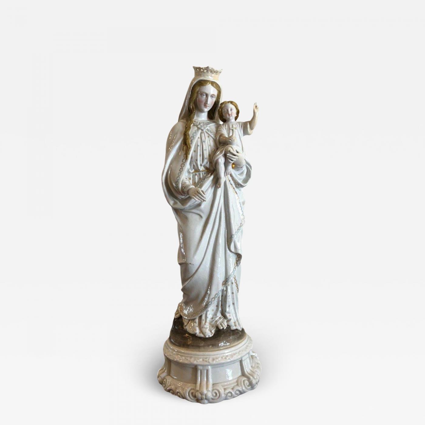 The Holy Bible / Biblical - Antique Old Paris Porcelain Figurine of Our Lady  of Mt. Carmel & Christ Child