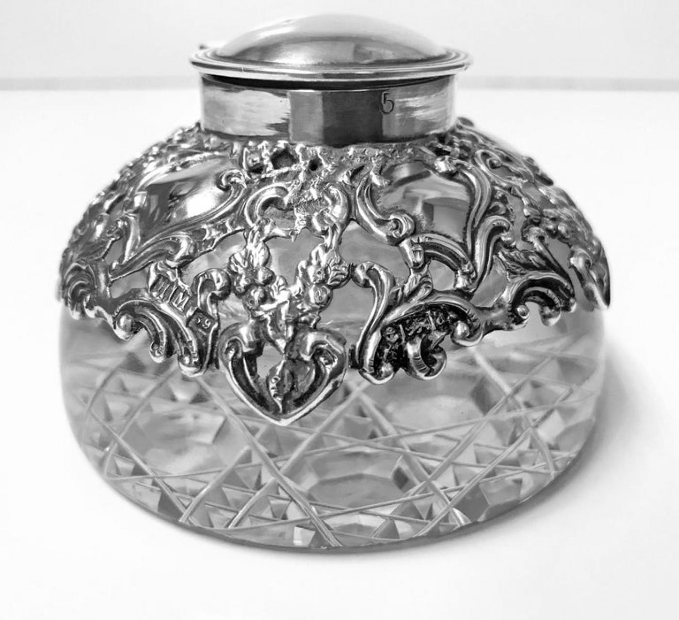 Antique Silver Inkwell Paperweight Birmingham 1900 H. Matthews