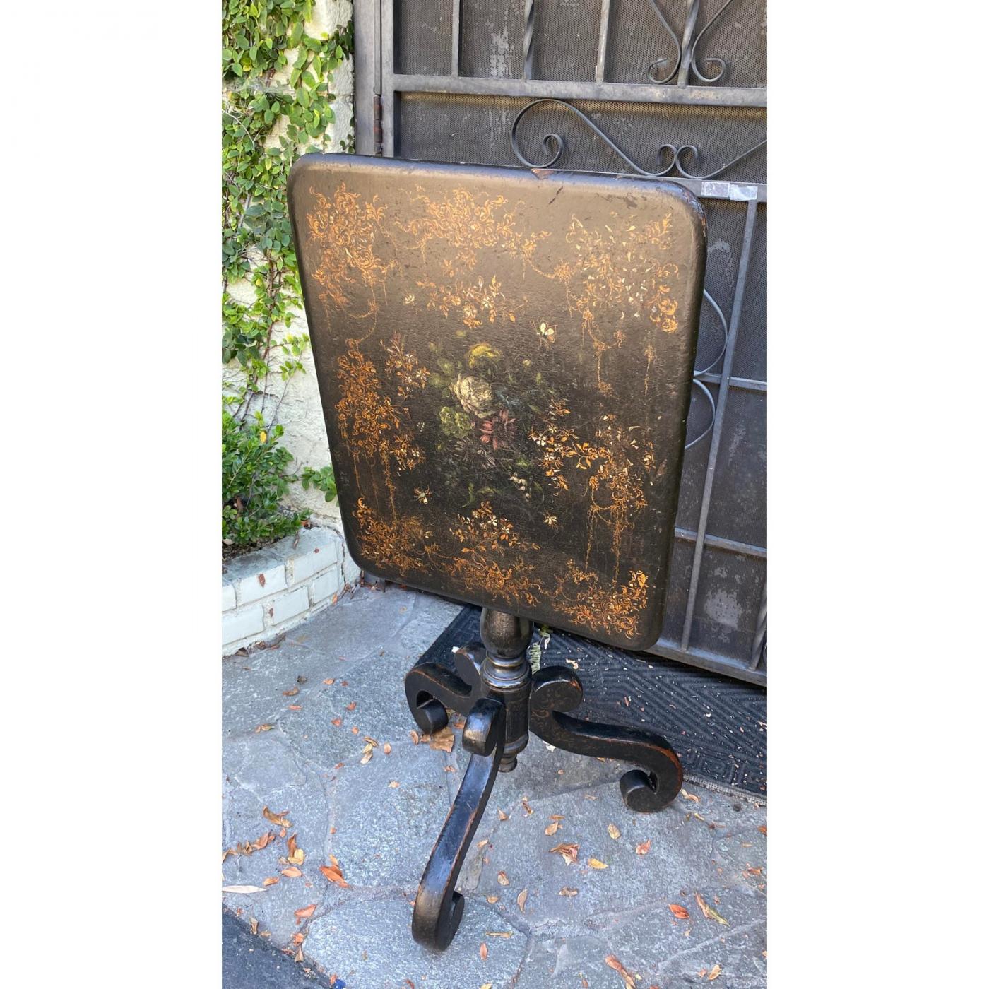 Antique Victorian Paper Mache Tilt Top Tea Table