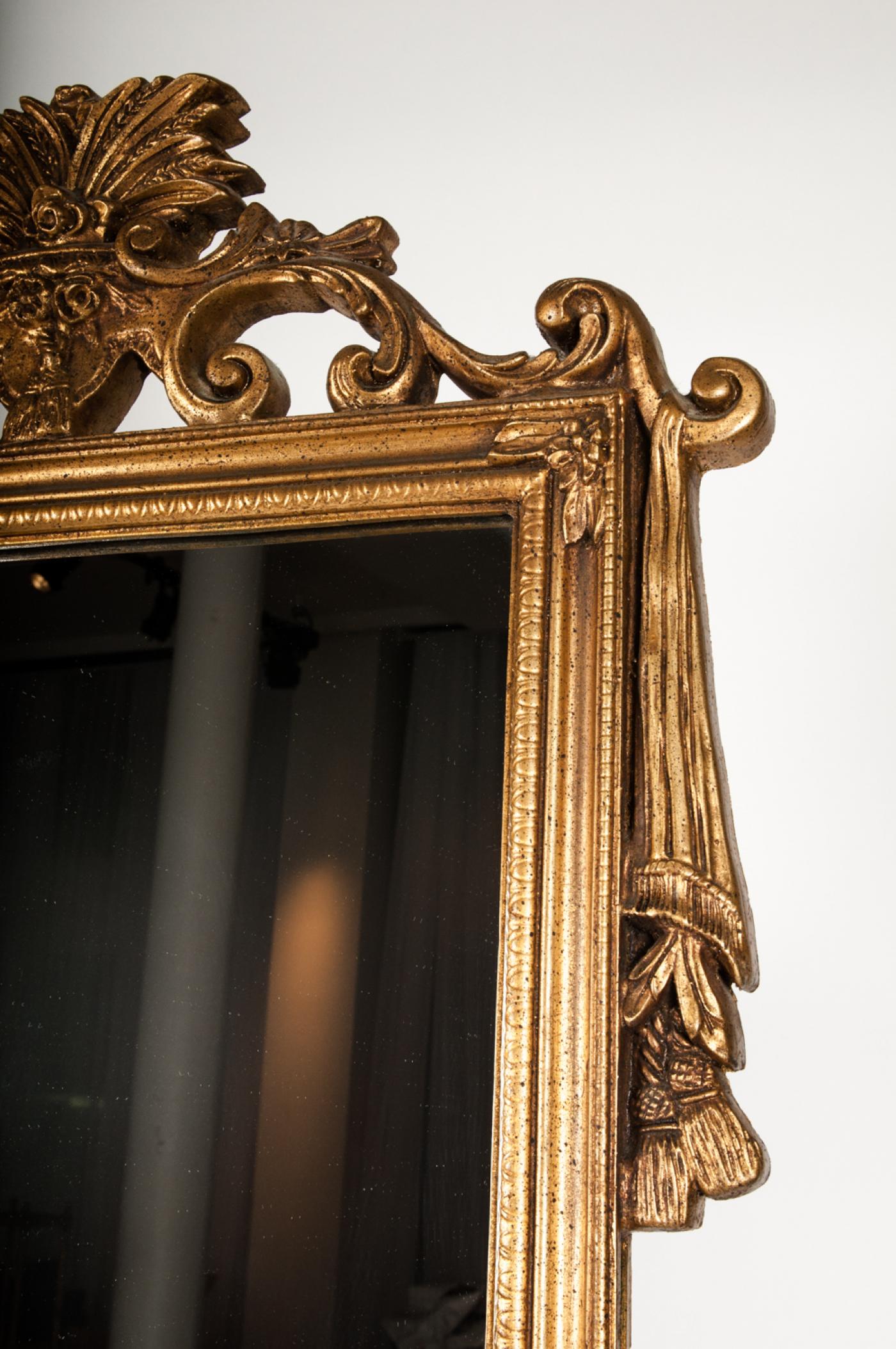 Antique Wood Frame Gilt Hanging Wall Mirror