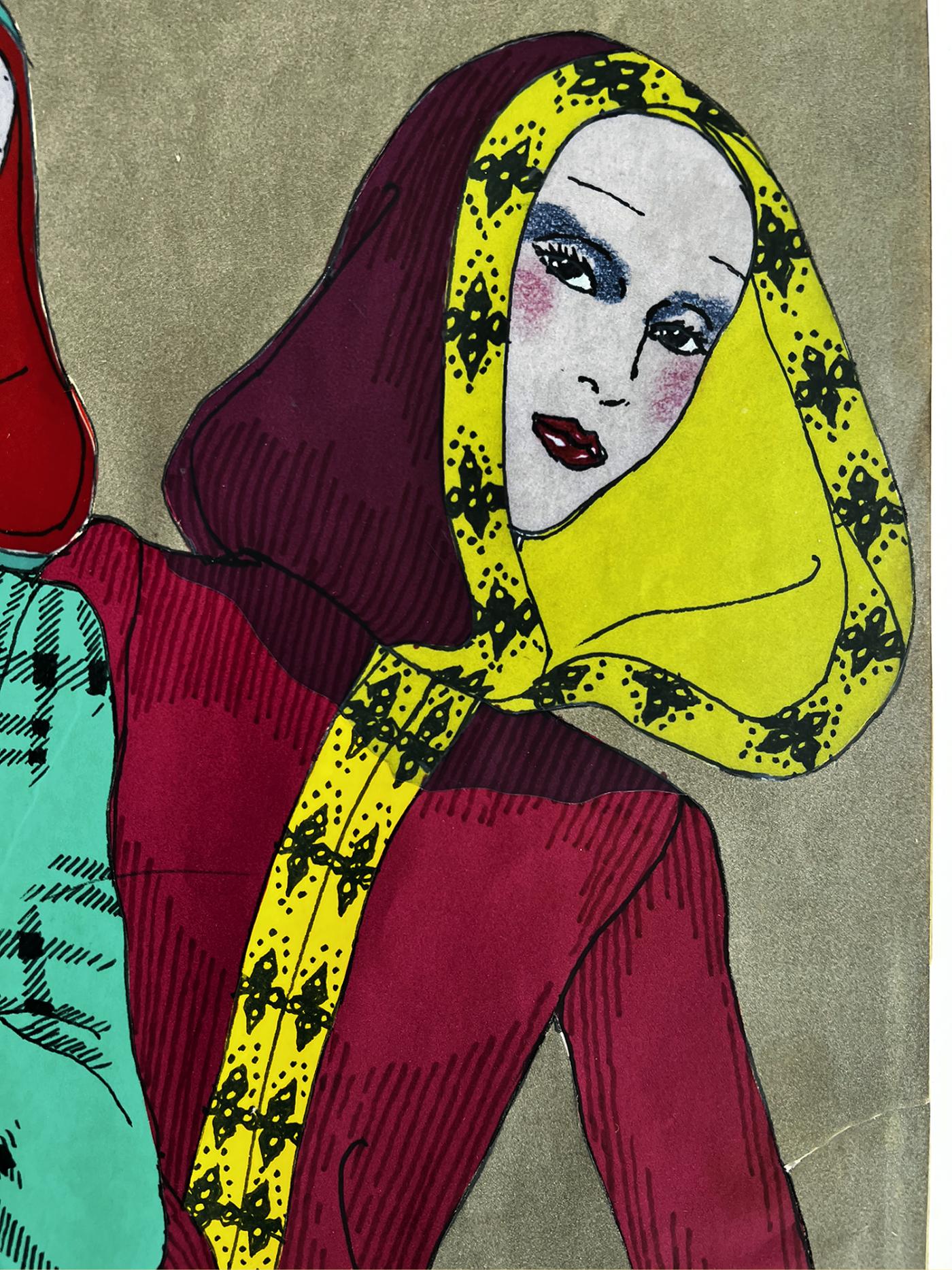 antonio-lopez-five-fashion-models-wearing-hoodies-vogue-patterns