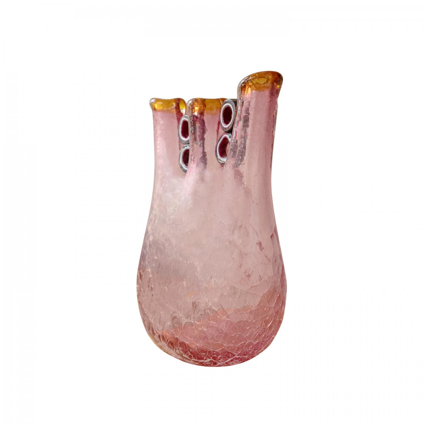 Anzolo Fuga Anzolo Fuga HandBlown Pink Vase with Rings 196368