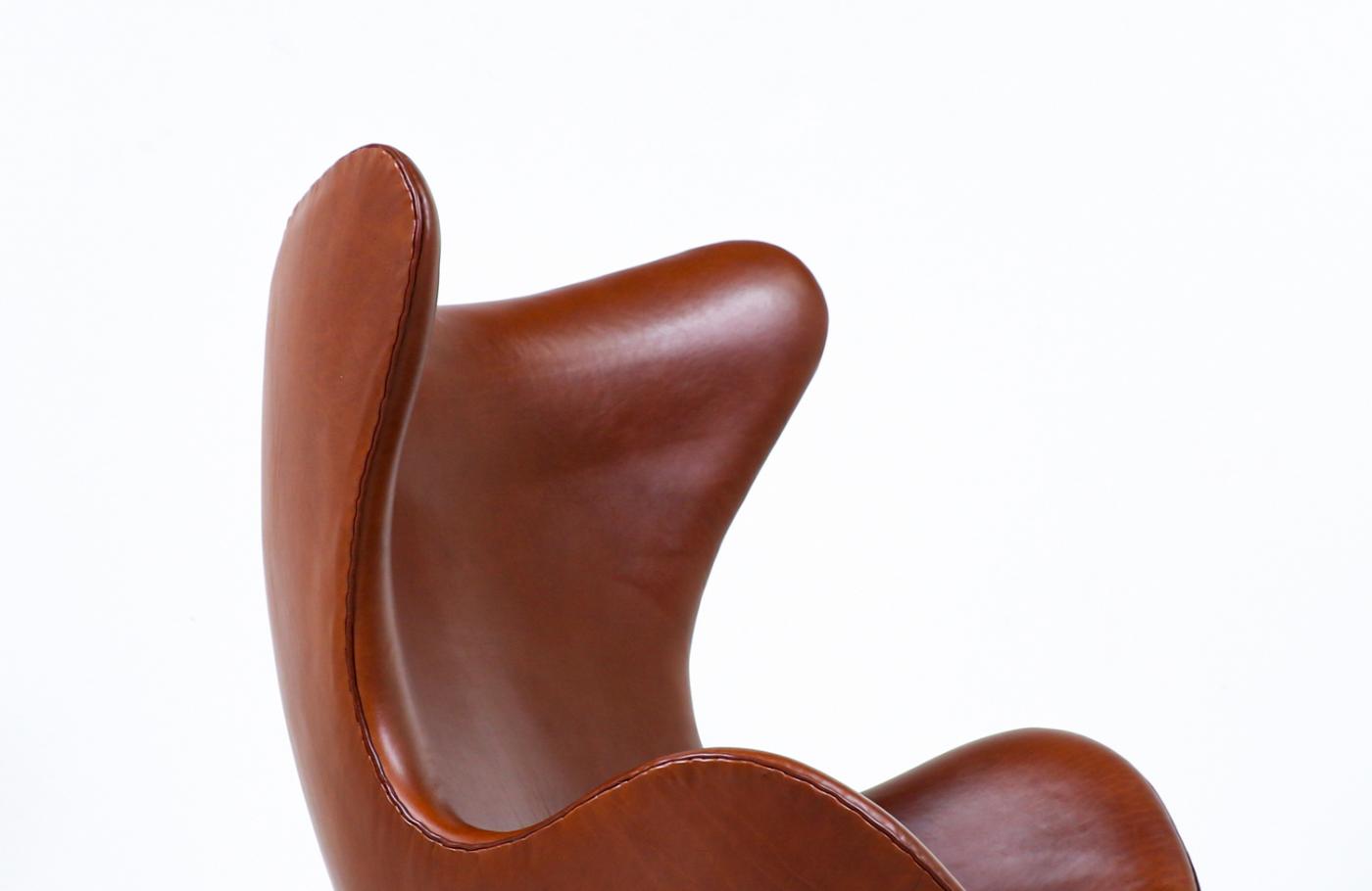Arne Jacobsen Danish Modern Cognac Leather “Egg” Chair by Arne