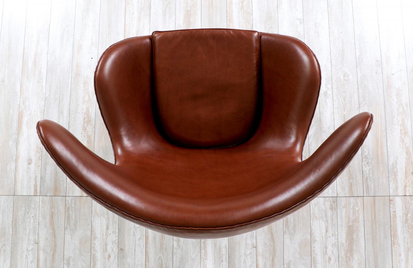 Arne Jacobsen Danish Modern Cognac Leather “Egg” Chair by Arne