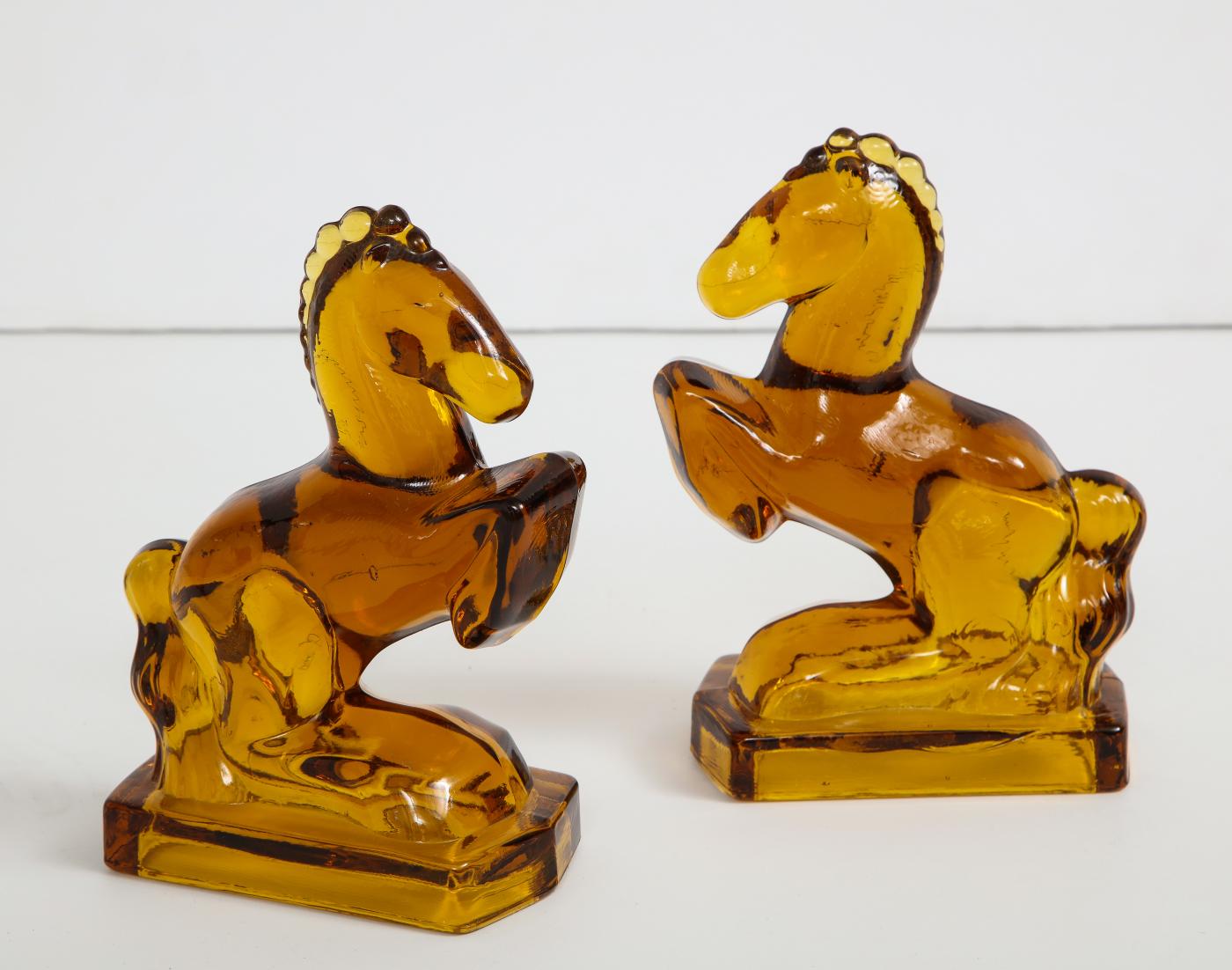 Art Deco Amber Glass Horse Bookends