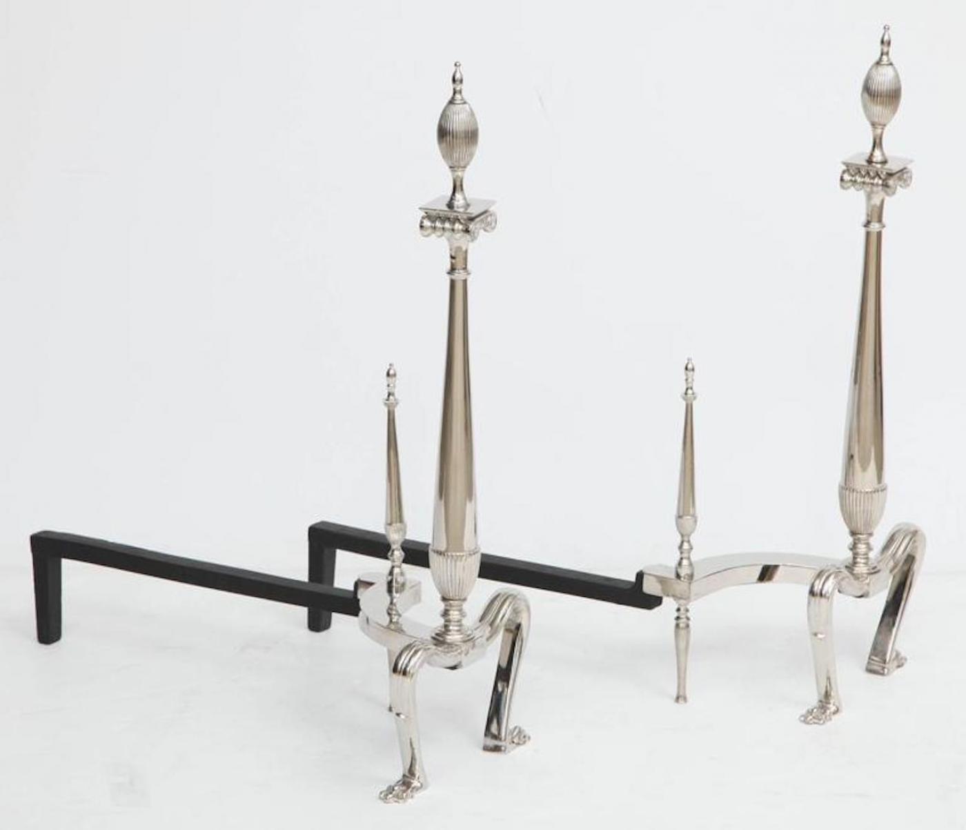 Art Deco Andirons with Fluted Finials
