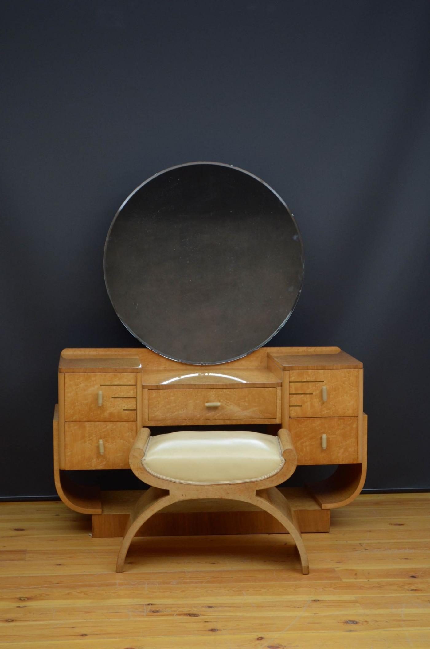 Art Deco Bird's Eye Maple Dressing Table and Stool