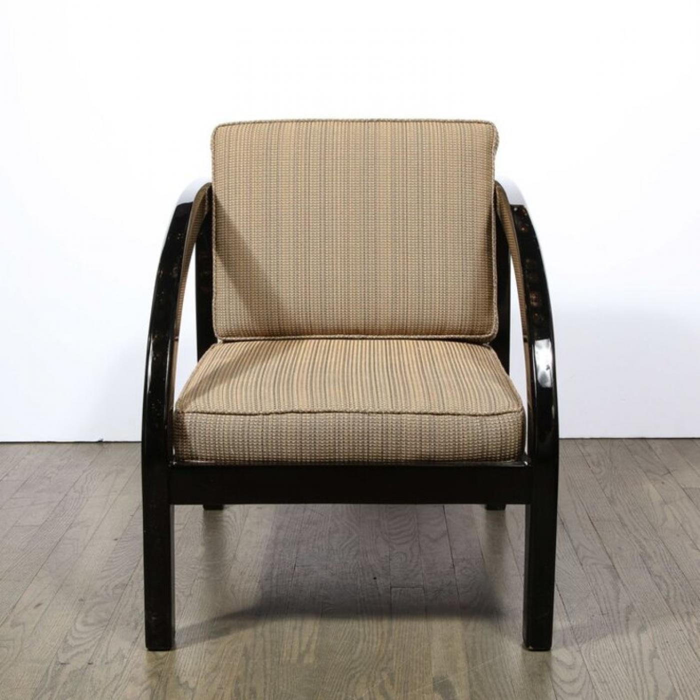 Art Deco Black Lacquer Streamlined Armchair by Modernage Furniture Company