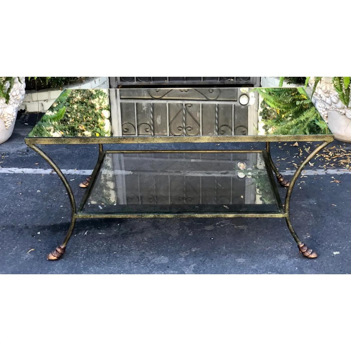Art Deco Bronze Iron & Mirror Hoof Foot Coffee Table