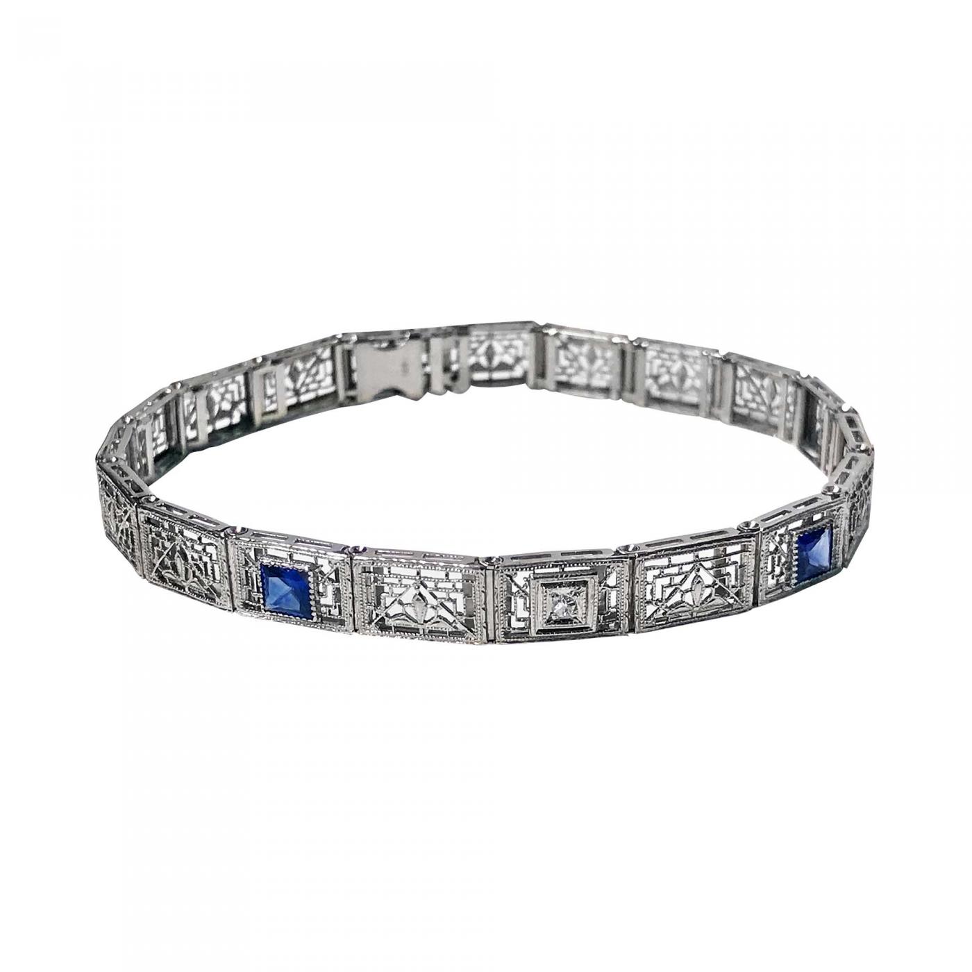 Art Deco Diamond Sapphire Gold Bracelet, C.1930