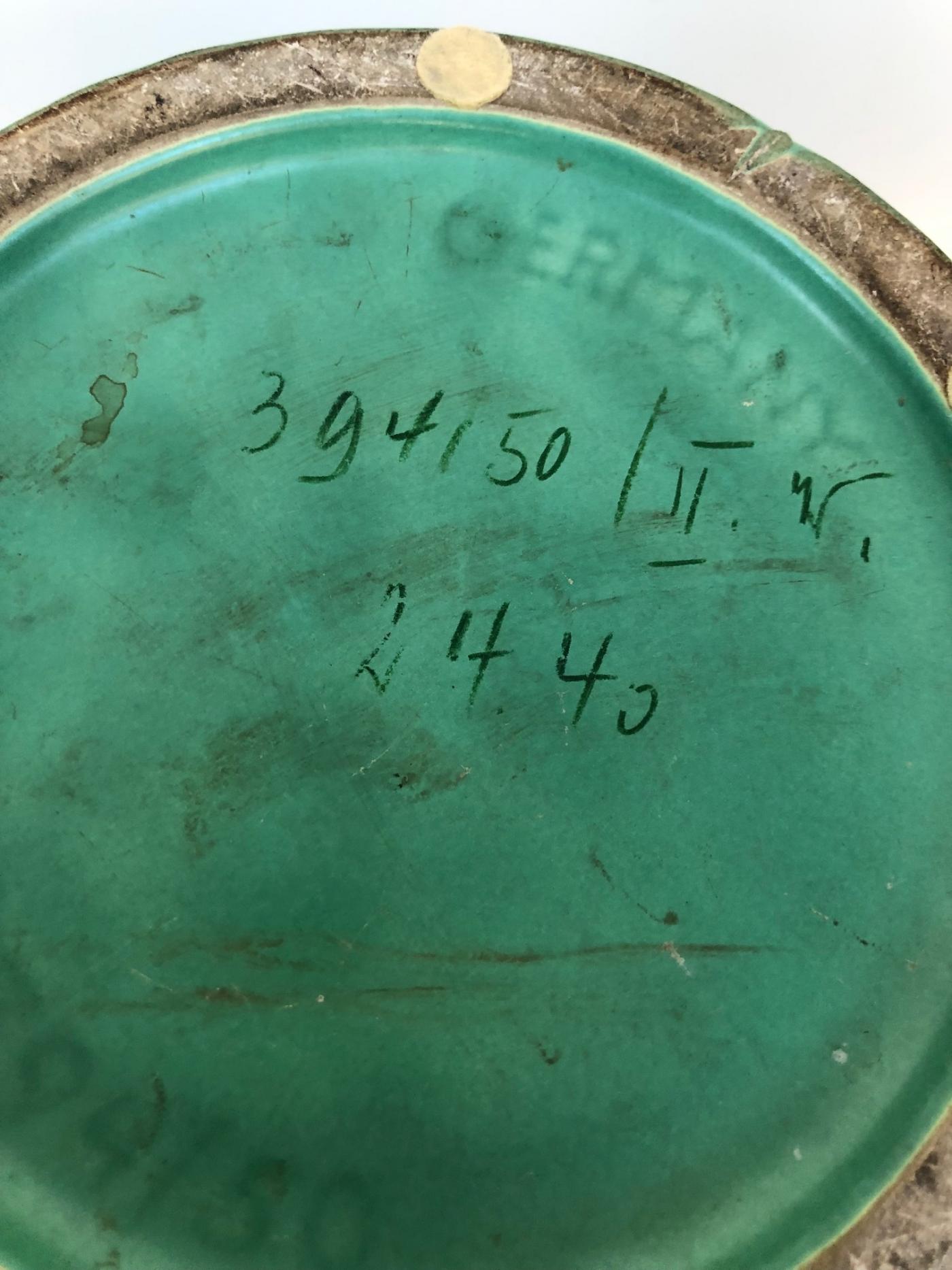 Art Deco Floor vase in green ceramics, dated 1940