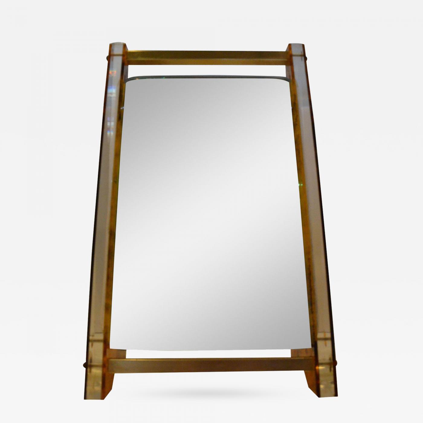 Art Deco Lucite Faux Tortoiseshell Style Brass Vanity Mirror