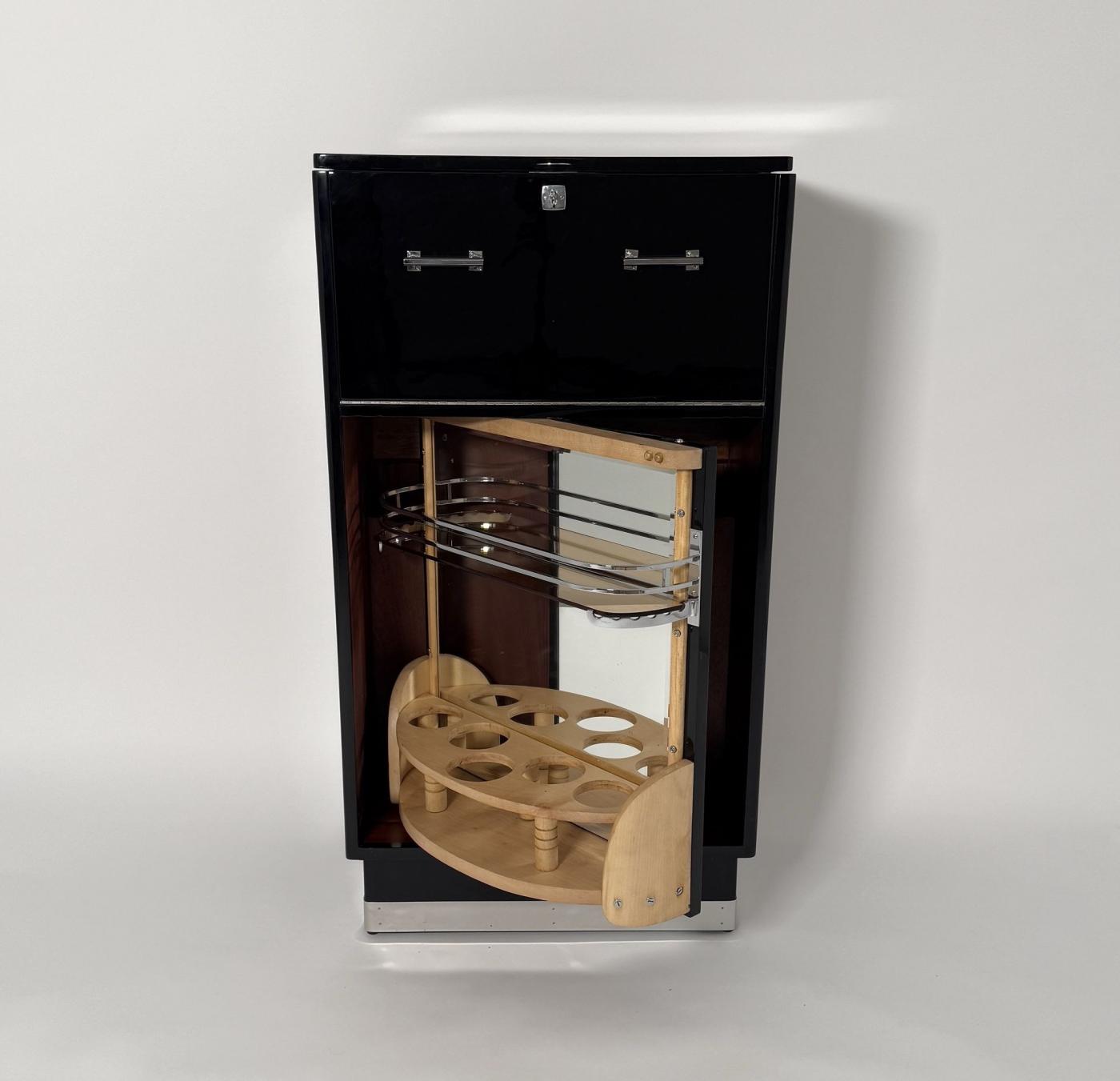Art Deco Rotating Bar Cabinet, Black Lacquer, Maple, Chrome, France ...
