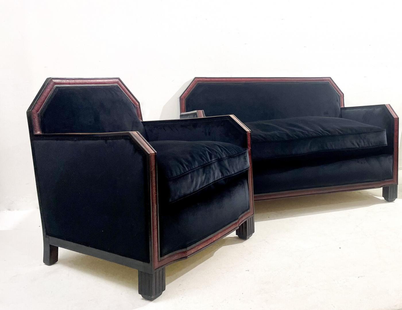 Sofas Armchairs Reference: Art Deco Style Black Velvet And Red Snake Skin Sofa