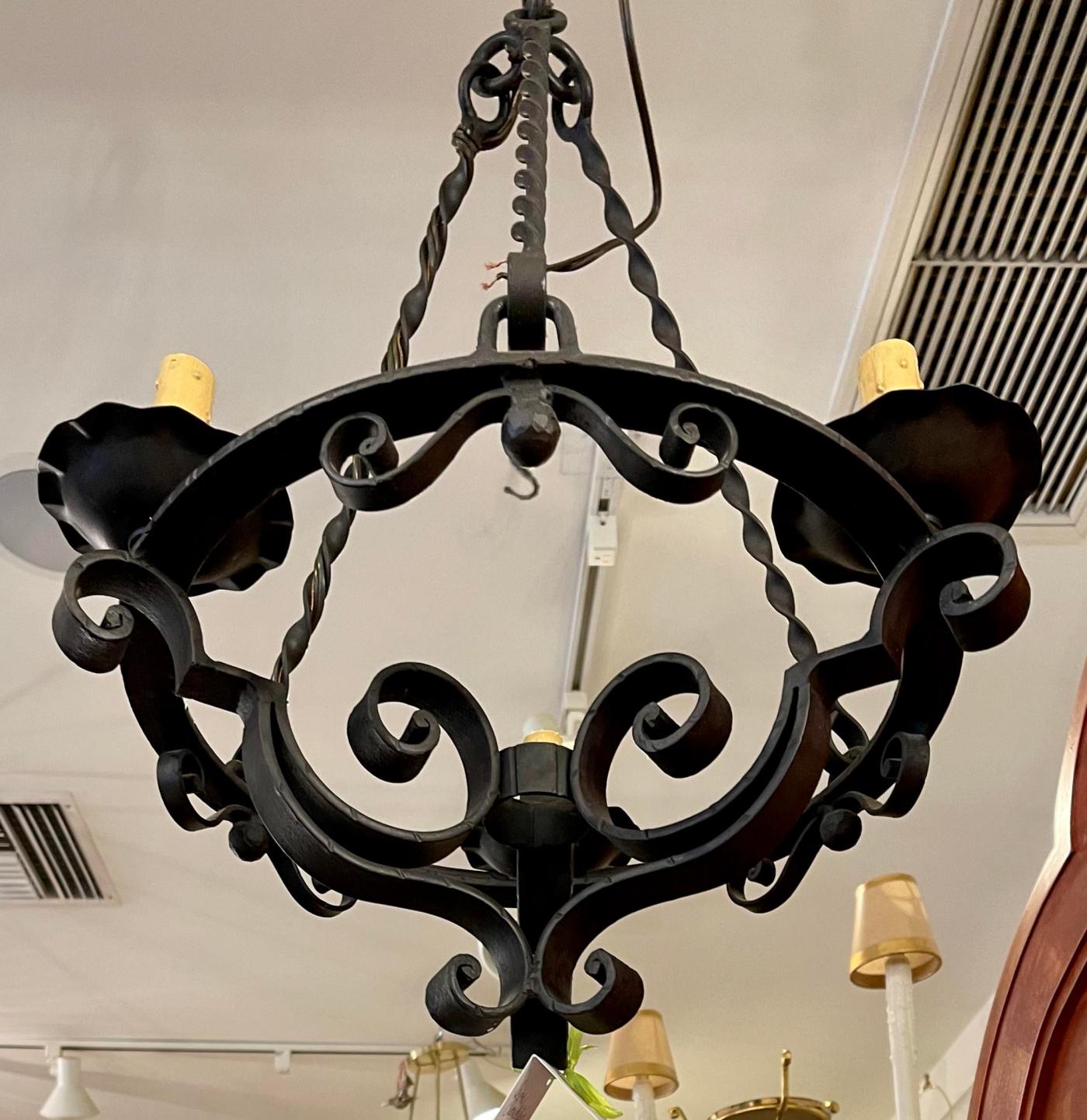 Arte De Mexico Wrought Iron Spanish Colonial Three Light Chandelier - 1 ...