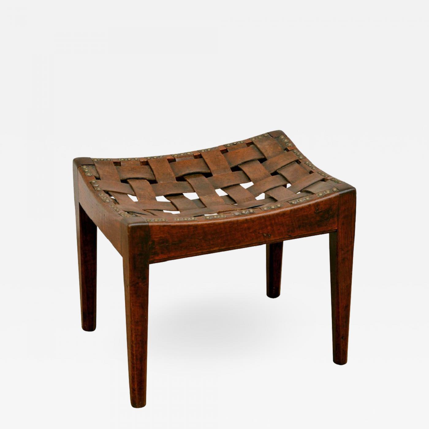 Arthur Simpson English Arts And Crafts Polished Oak And Leather Stool By Arthur Simpson