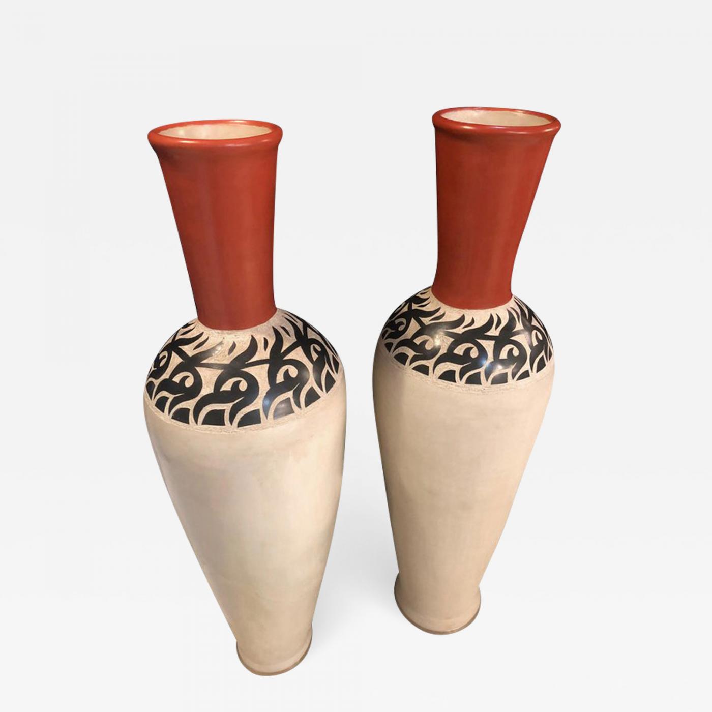 Pair Of Monumental Decorative Moroccan Pottery Vase Or Urn